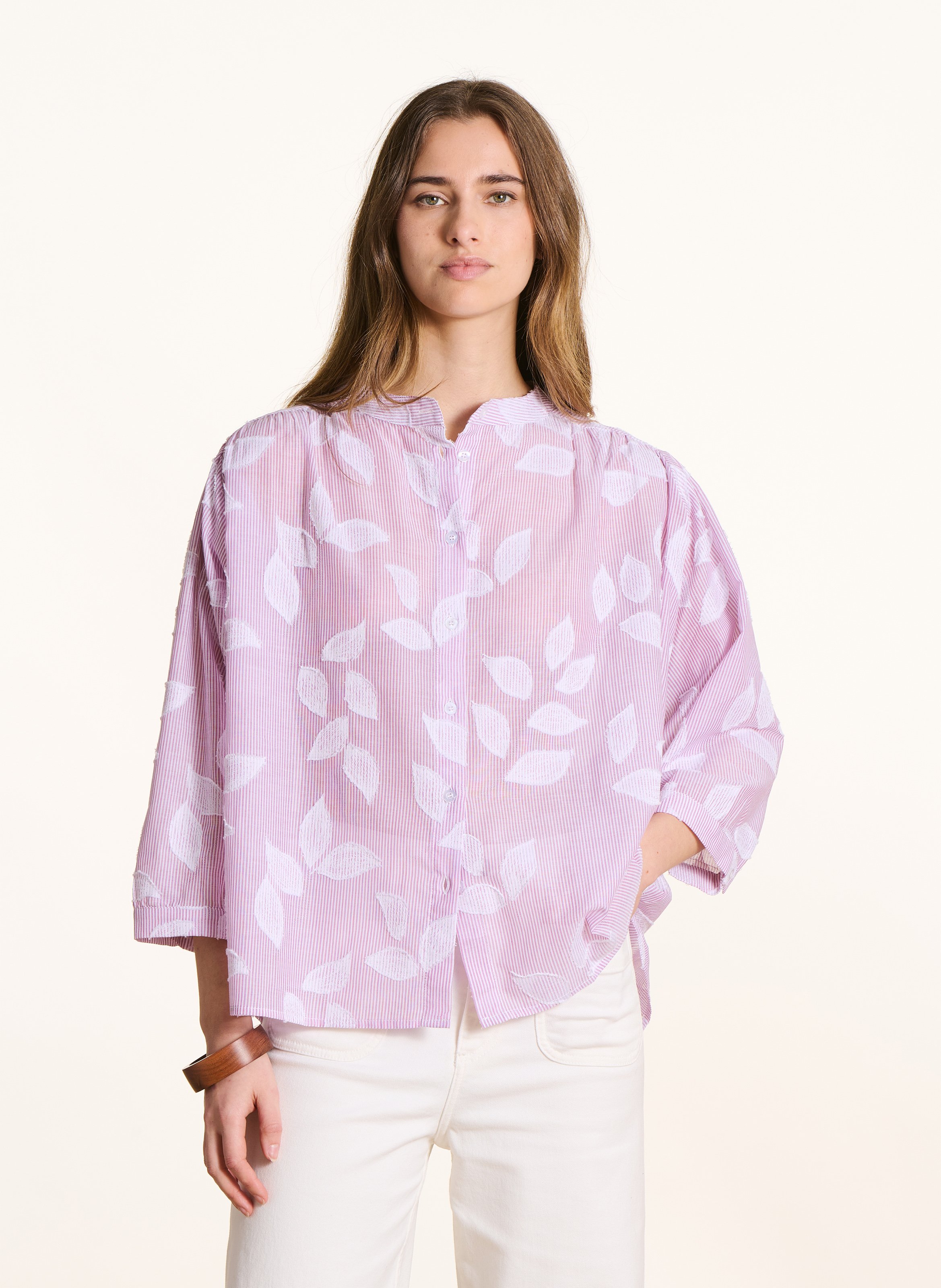 Loose-fit cotton shirt with mandarin collar LA FEE MARABOUTEE Pink