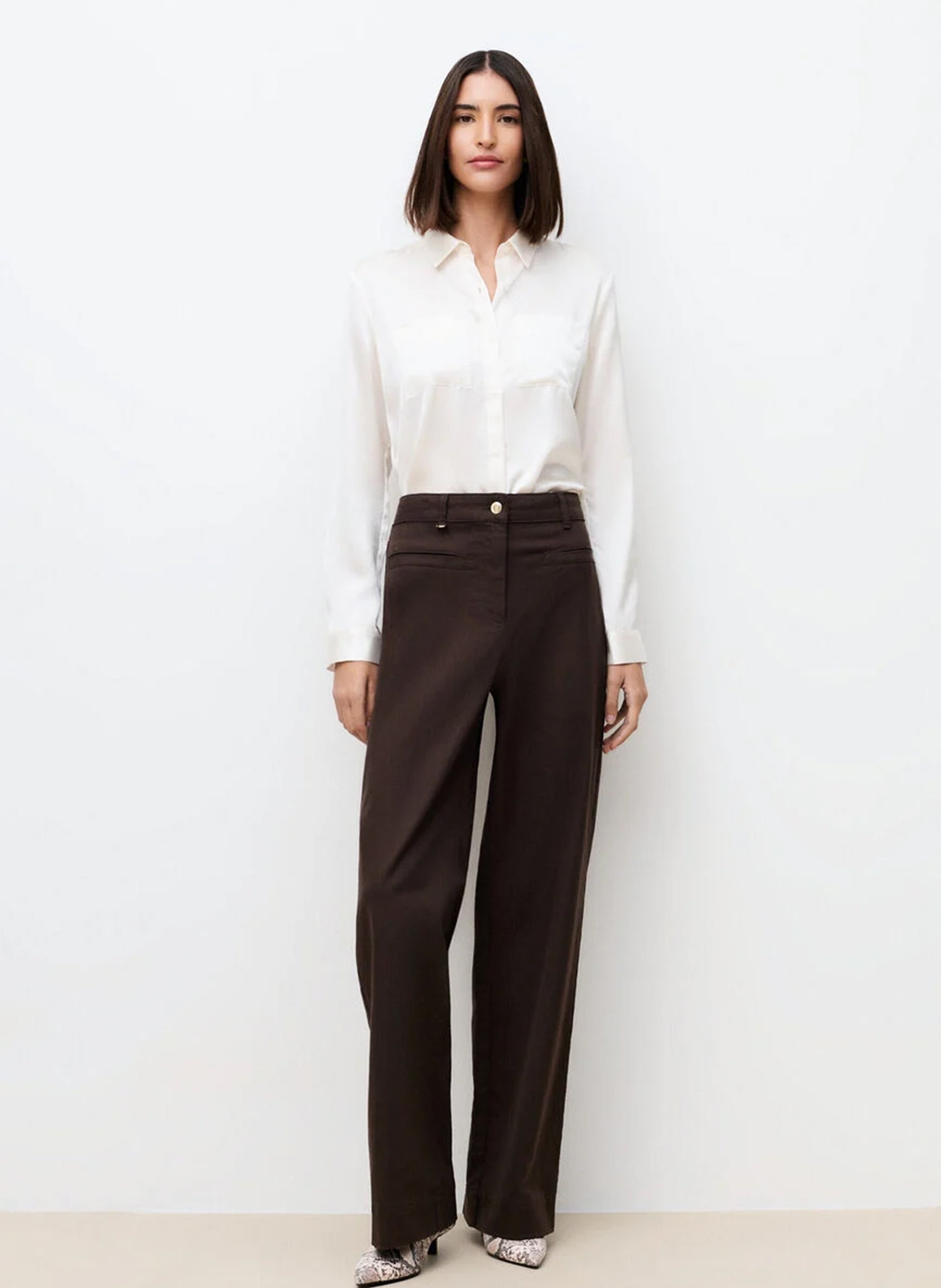 Straight cotton-blend pants Brown