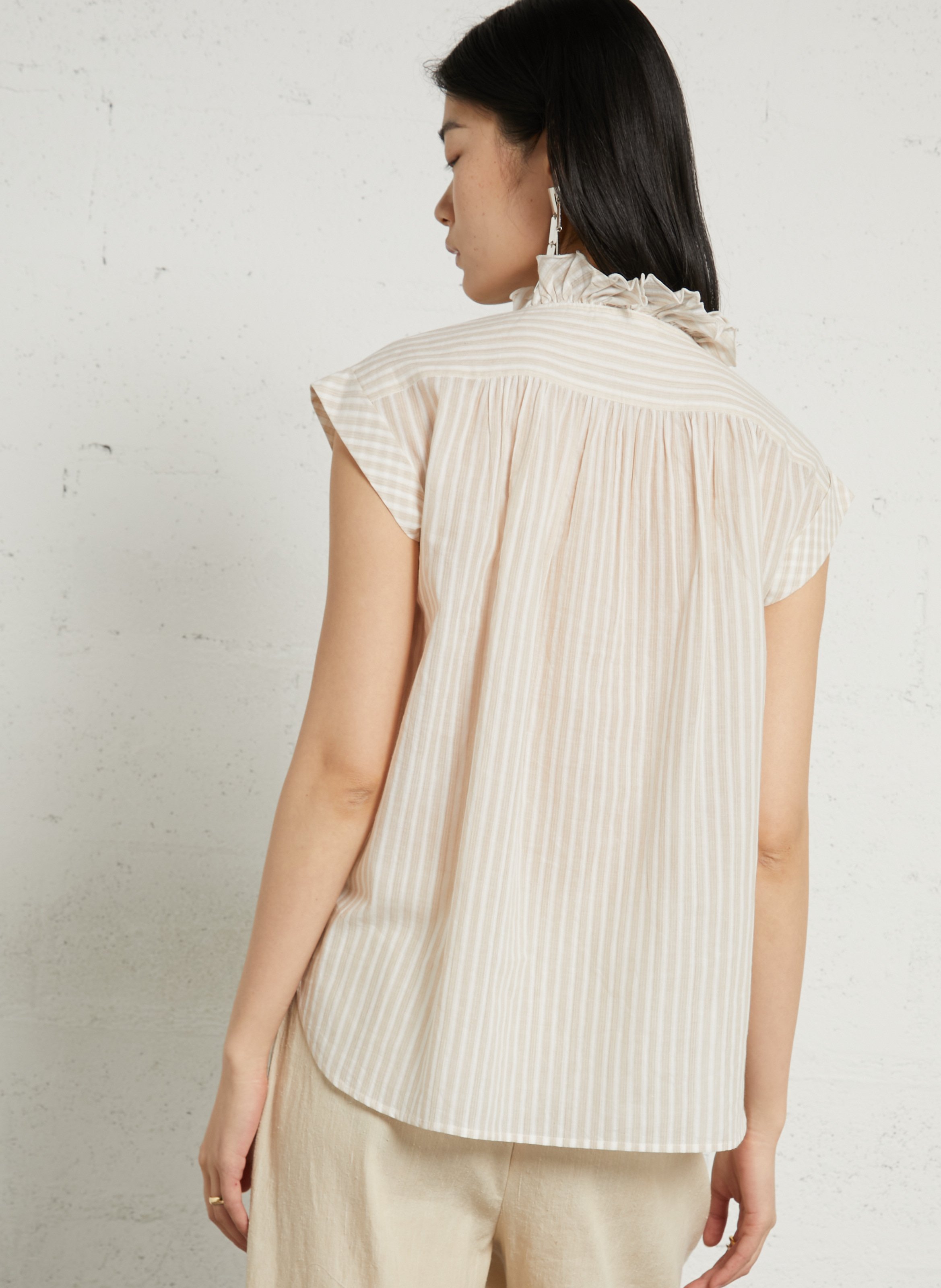 Bluse mit Rüschenkragen aus Baumwolle BELLA JONES Beige