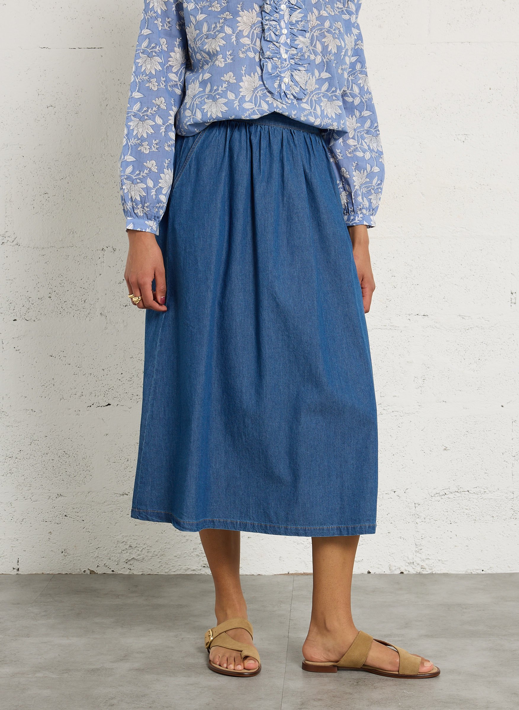 Flared cotton midi skirt BELLA JONES Blue