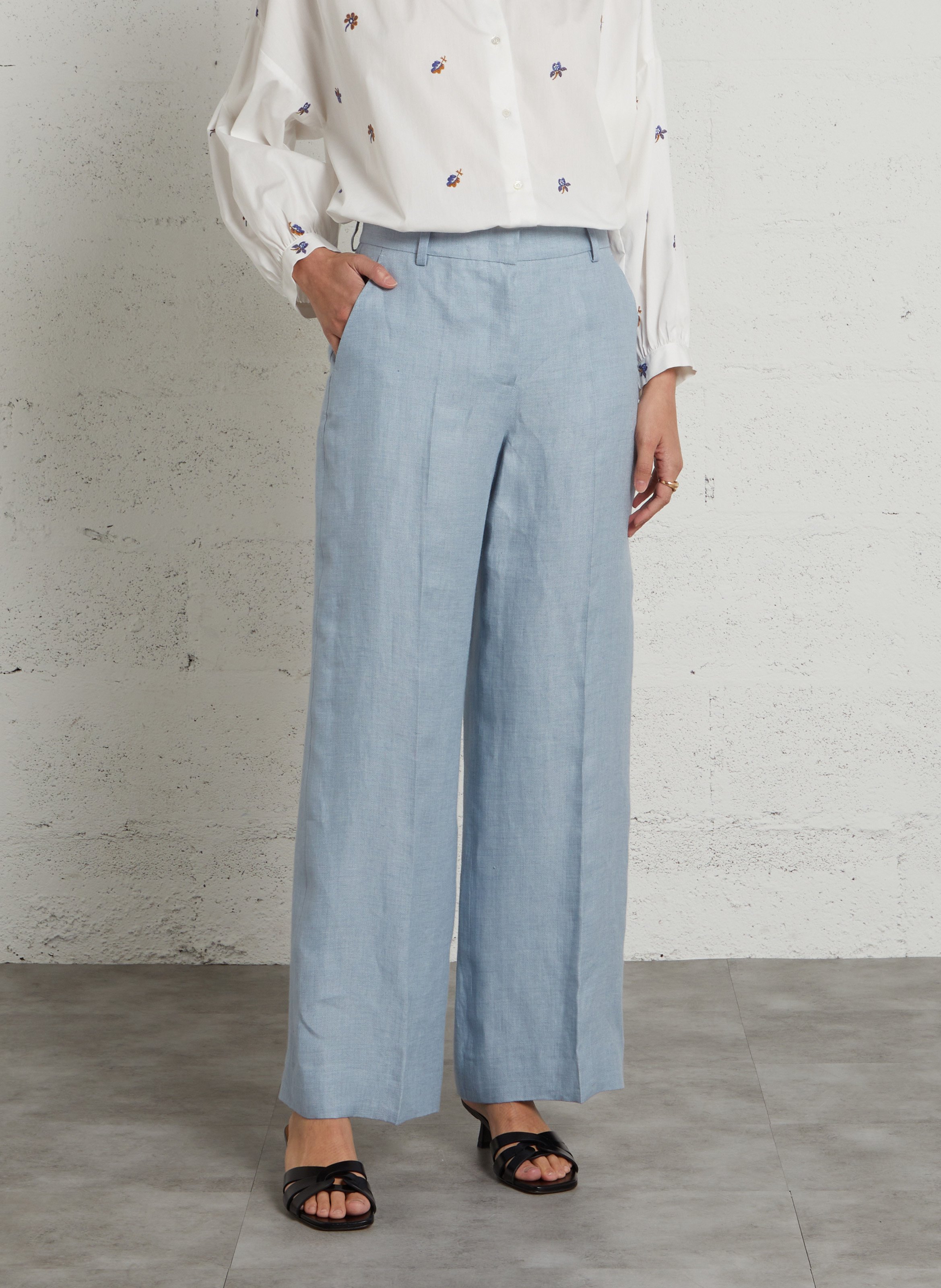 Straight linen pants MAX MARA WEEK END Blue