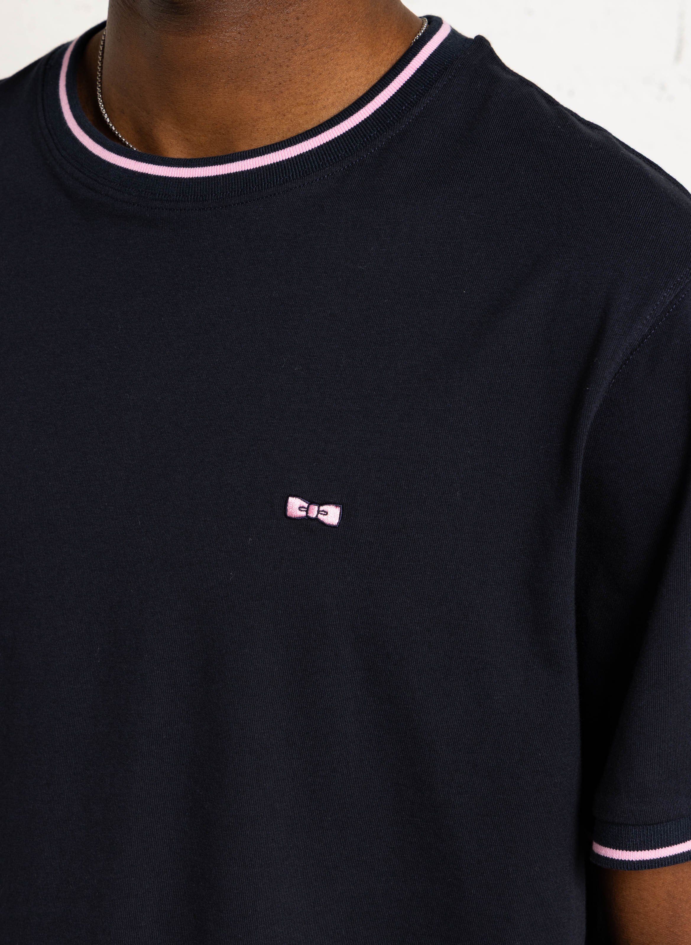 Staright embroidered round-neck cotton T-shirt EDEN PARK Blue