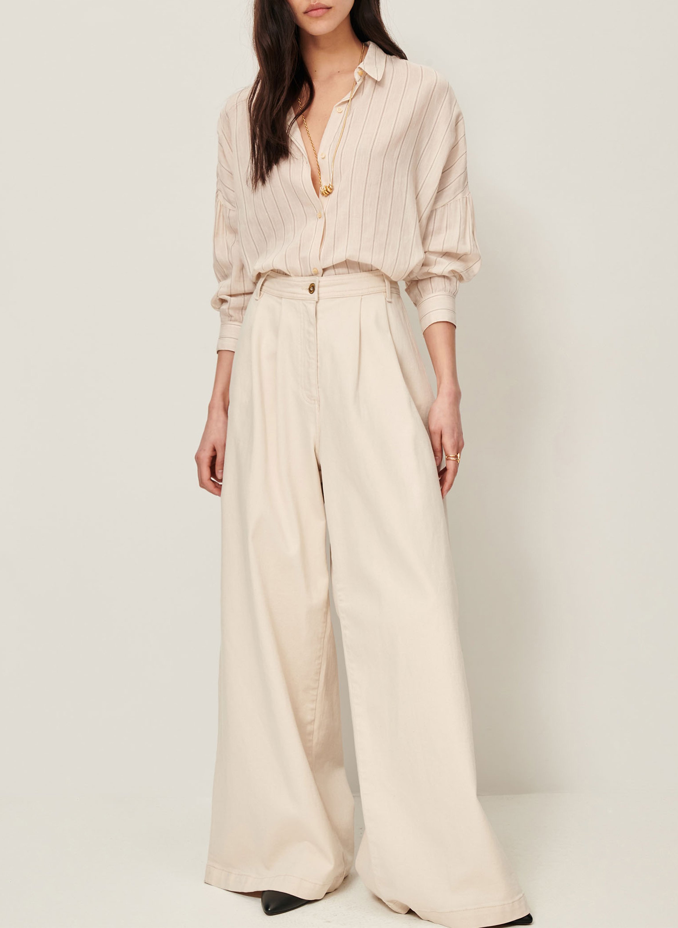 Loose-fit shirt with classic collar SESSUN Beige
