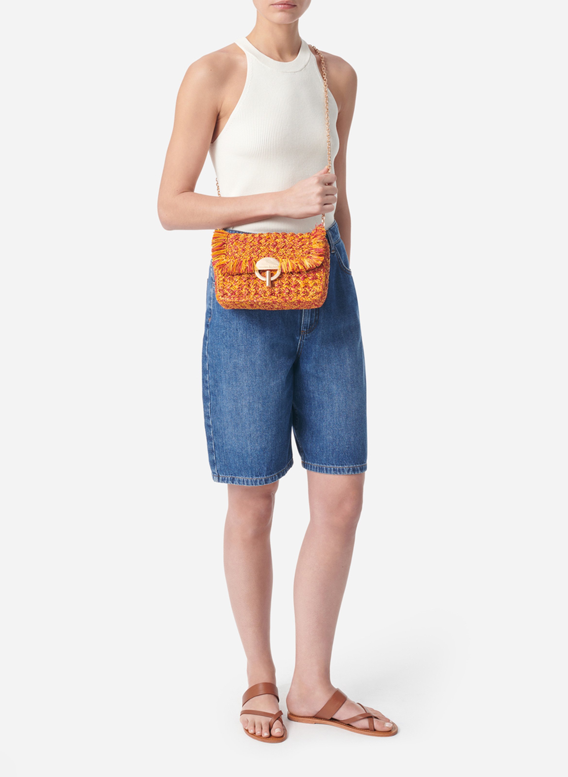 Sac bandoulière en raphia tressé VANESSA BRUNO Rouge