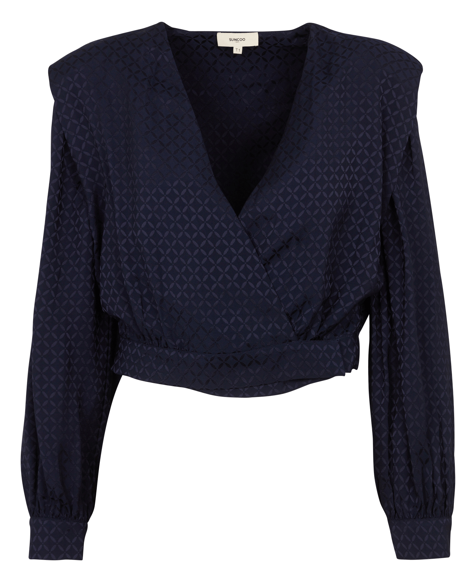 Short V-neck jacquard blouse SUNCOO Blue