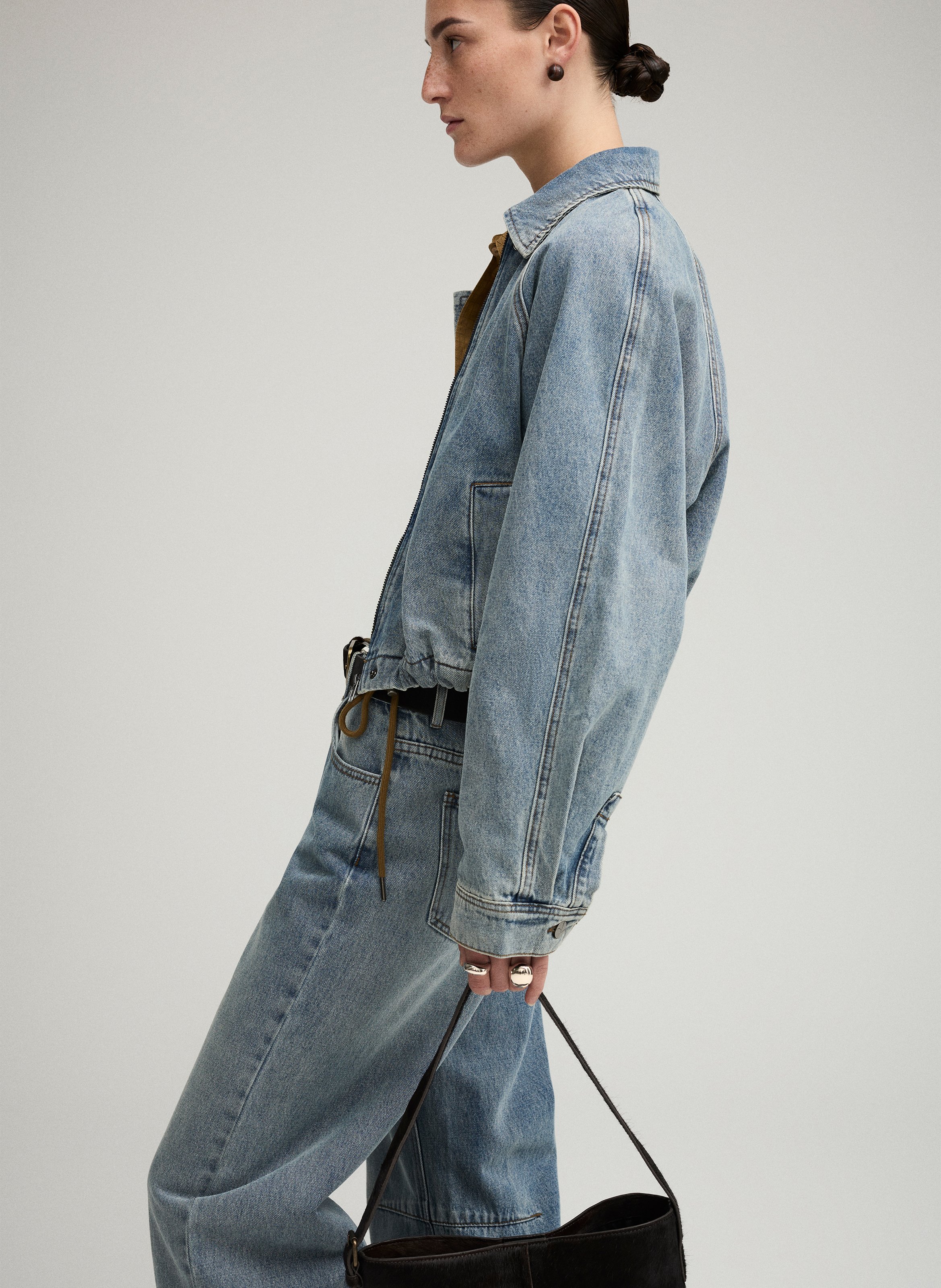 Straight classic collar jacket in cotton and recycled cotton blend ROUGE EDIT Blue
