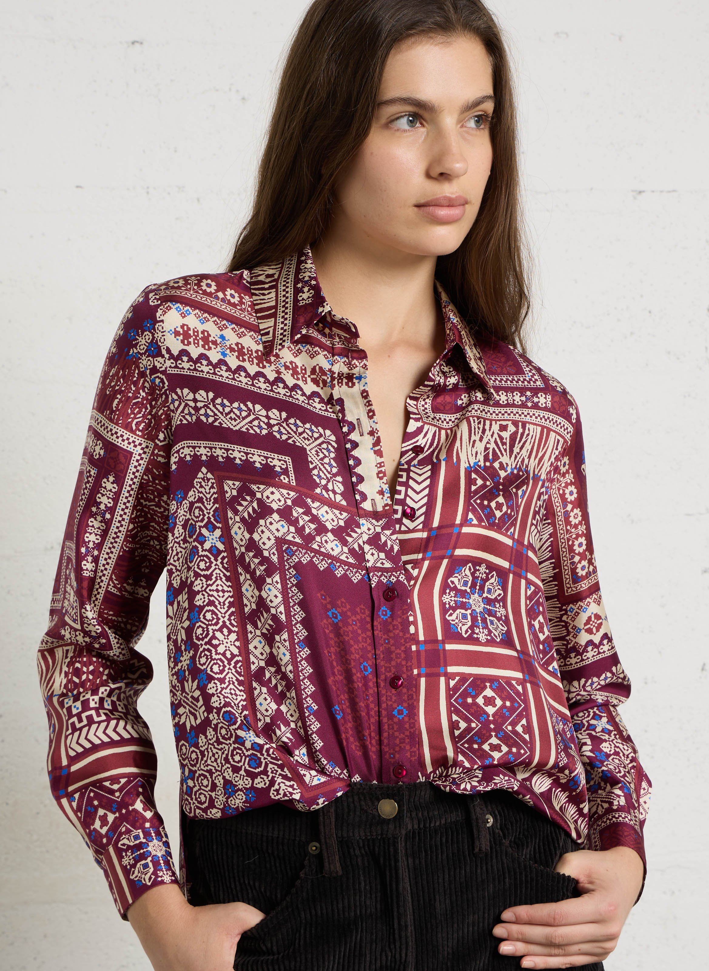 Oversized classic collar silk printed shirt MOMONI Red