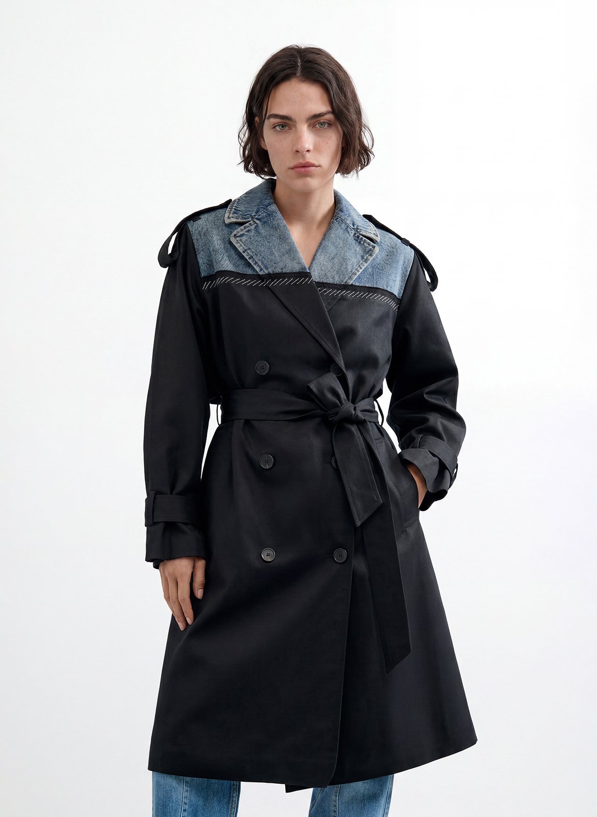 Trench col tailleur en coton mélangé DESIGUAL Noir
