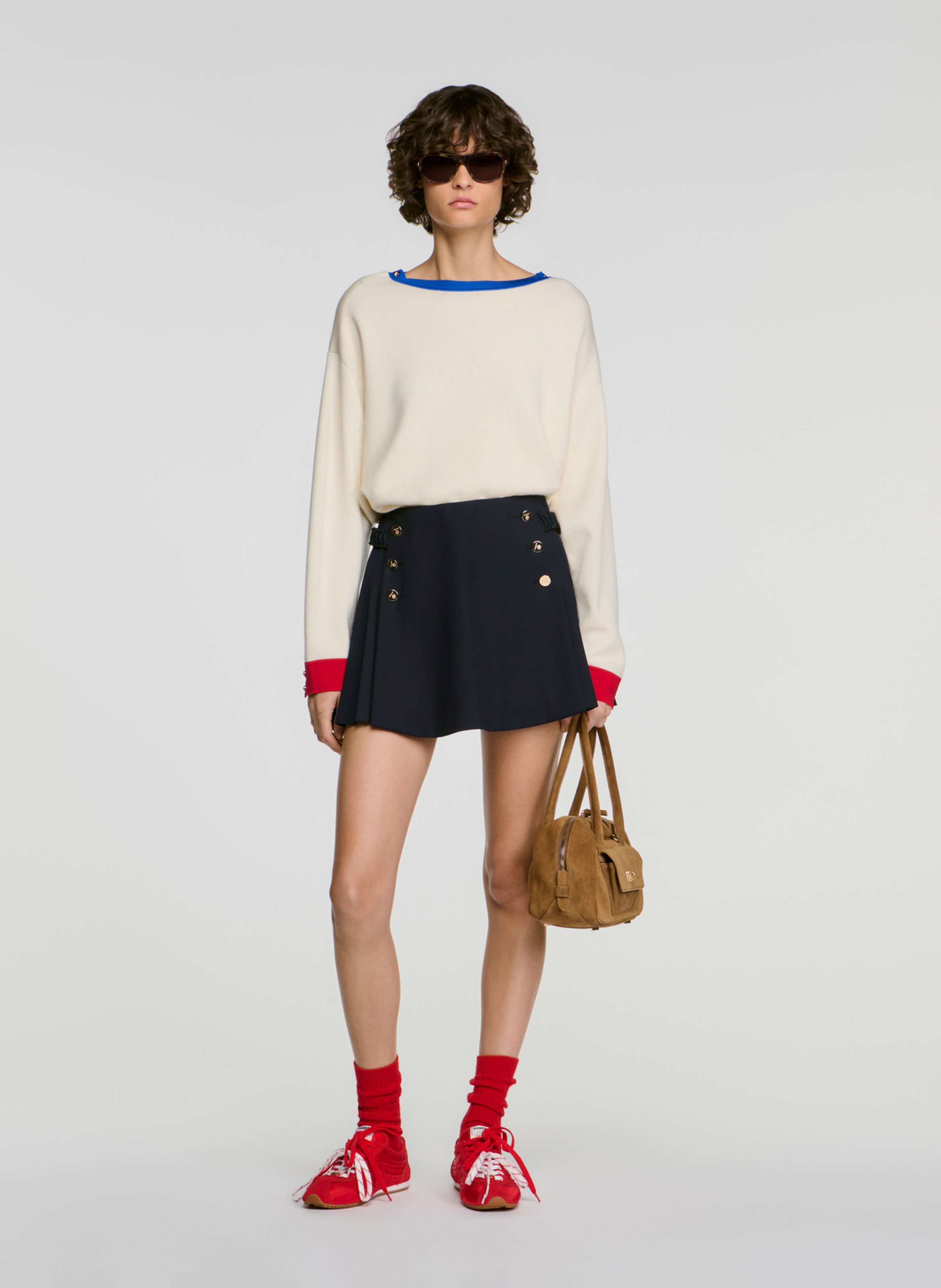 Trui met ronde hals in effen gemengde wol SANDRO Beige