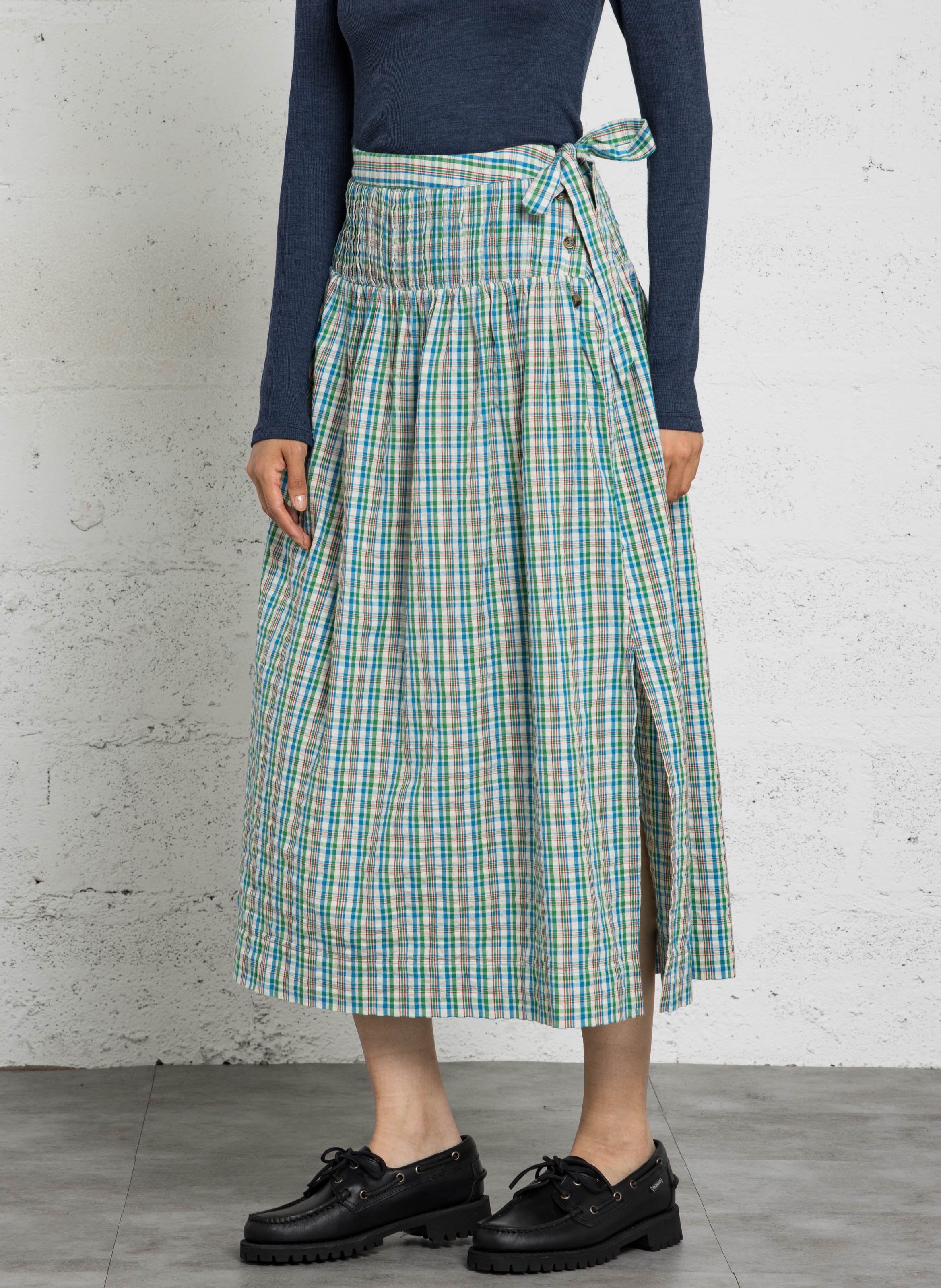 Jupe midi à carreaux en coton biologique DAMSON MADDER Multicolore