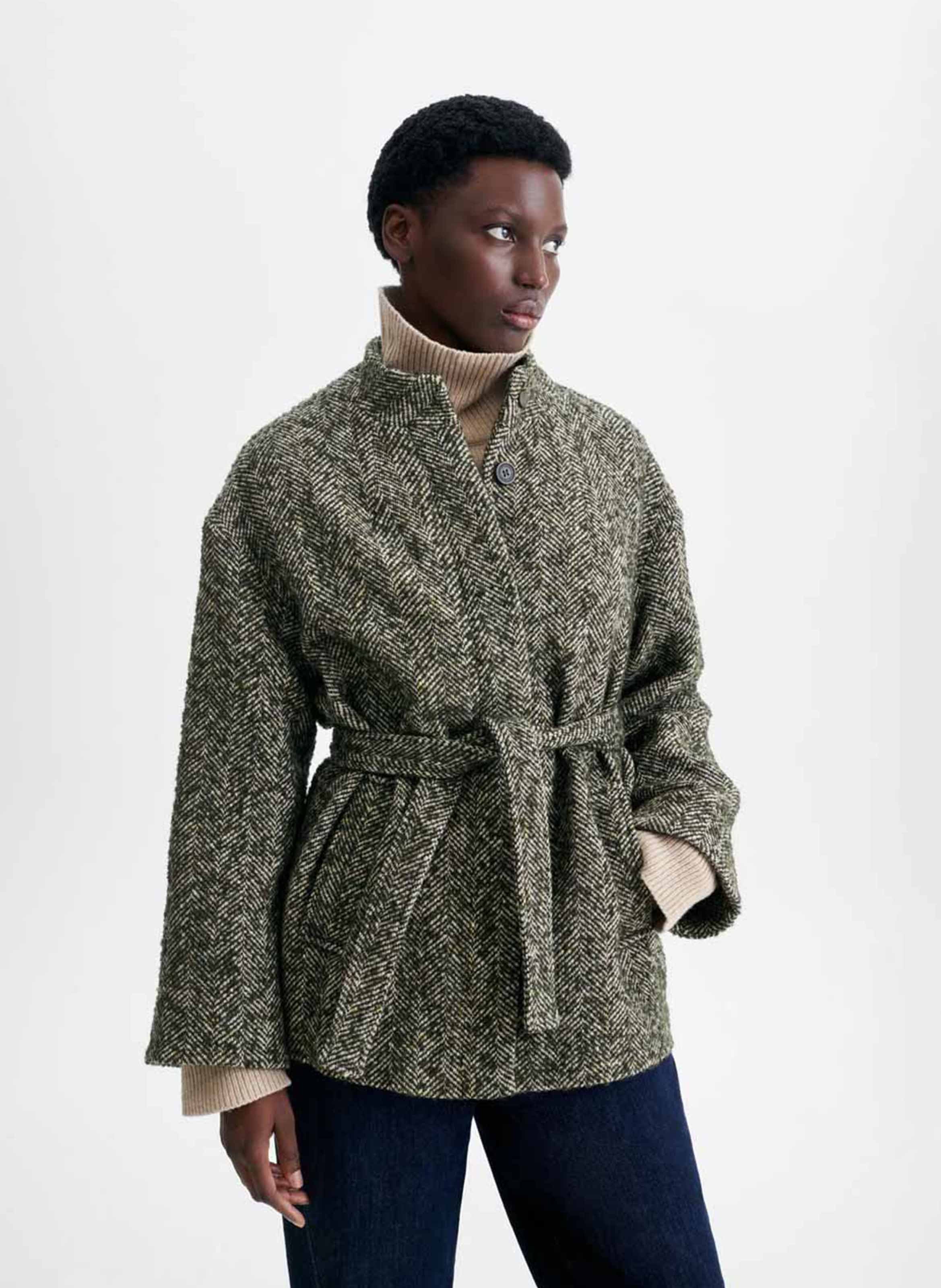 Veste col montant en tweed chevrons VANESSA BRUNO Kaki