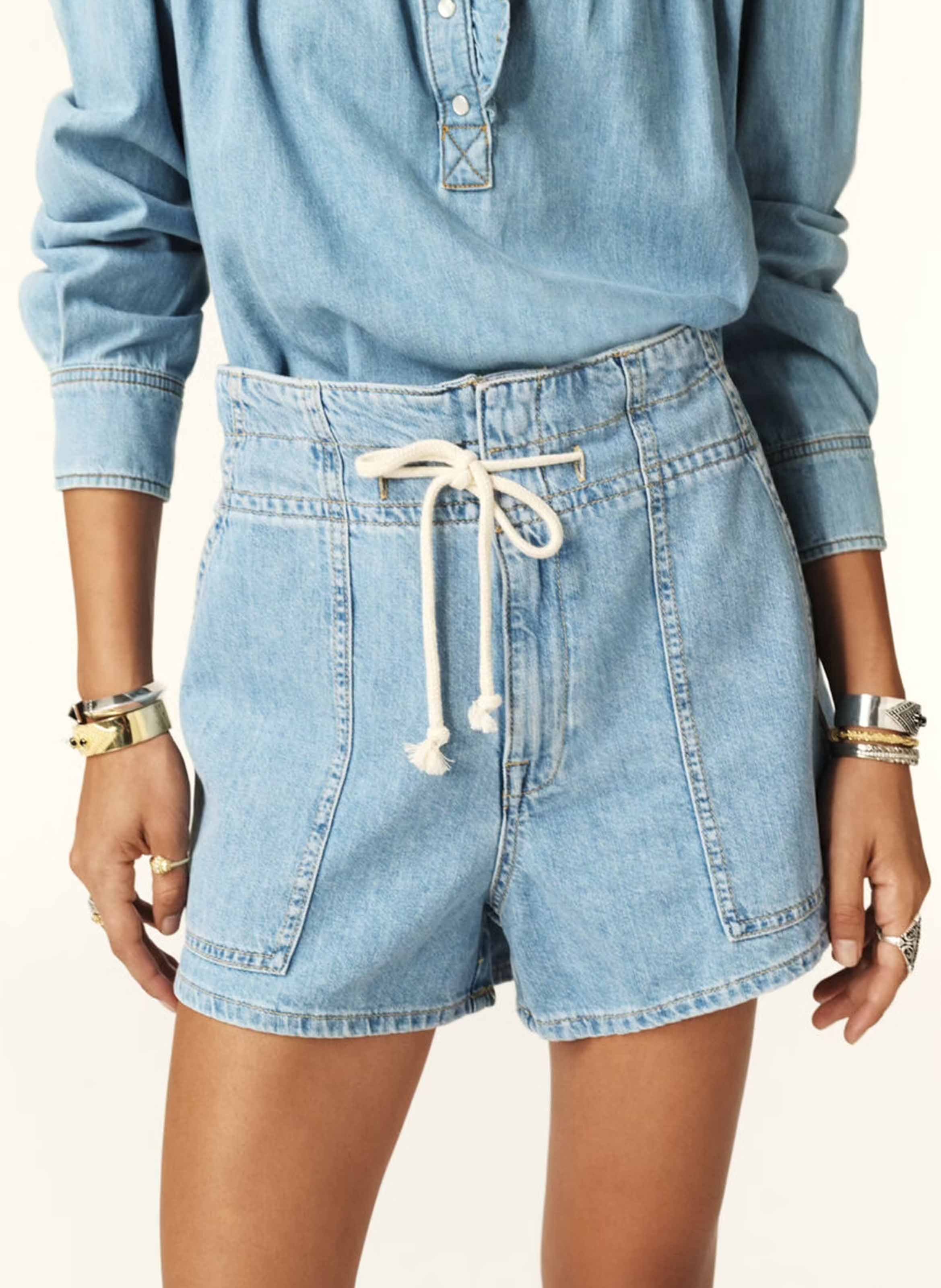 Short large taille haute en coton BA&SH Bleu