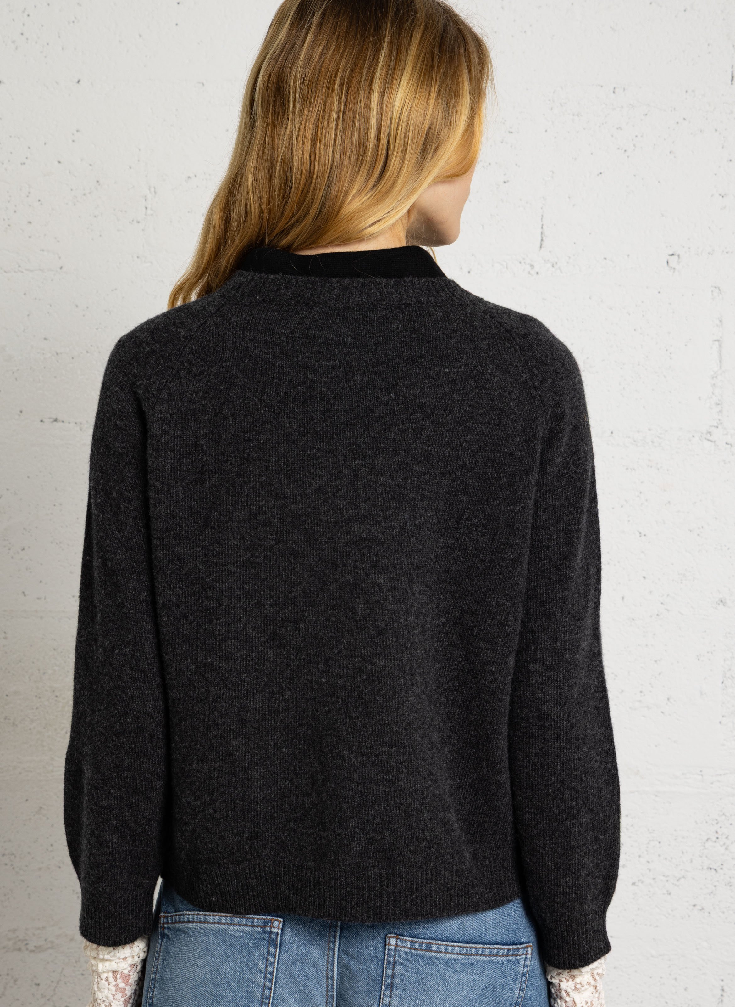 Straight round-neck merino wool cardigan SUZIE WINKLE Grey