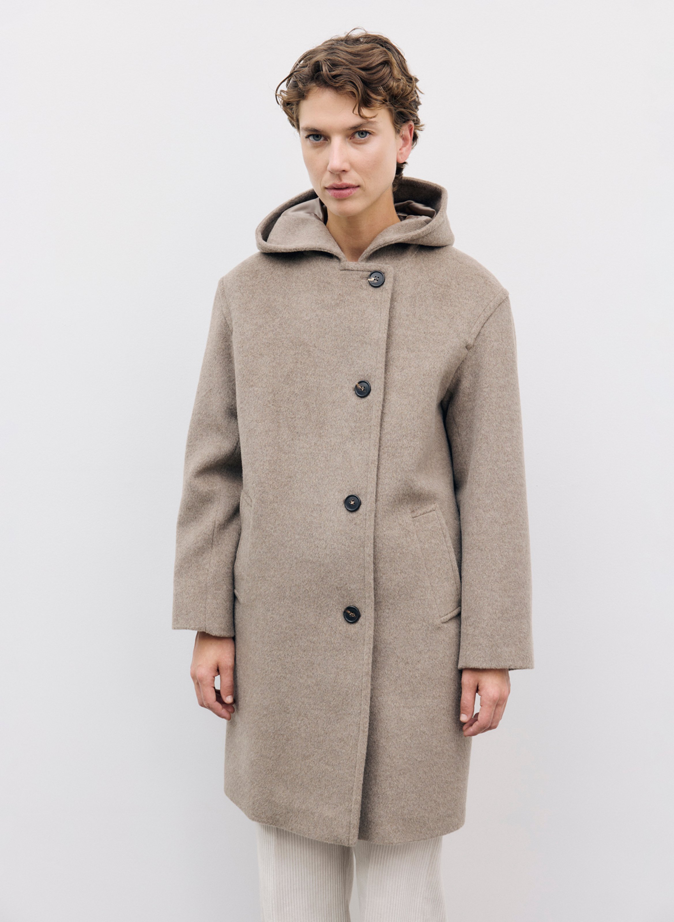 Straight wool coat with hood GERARD DAREL Brown
