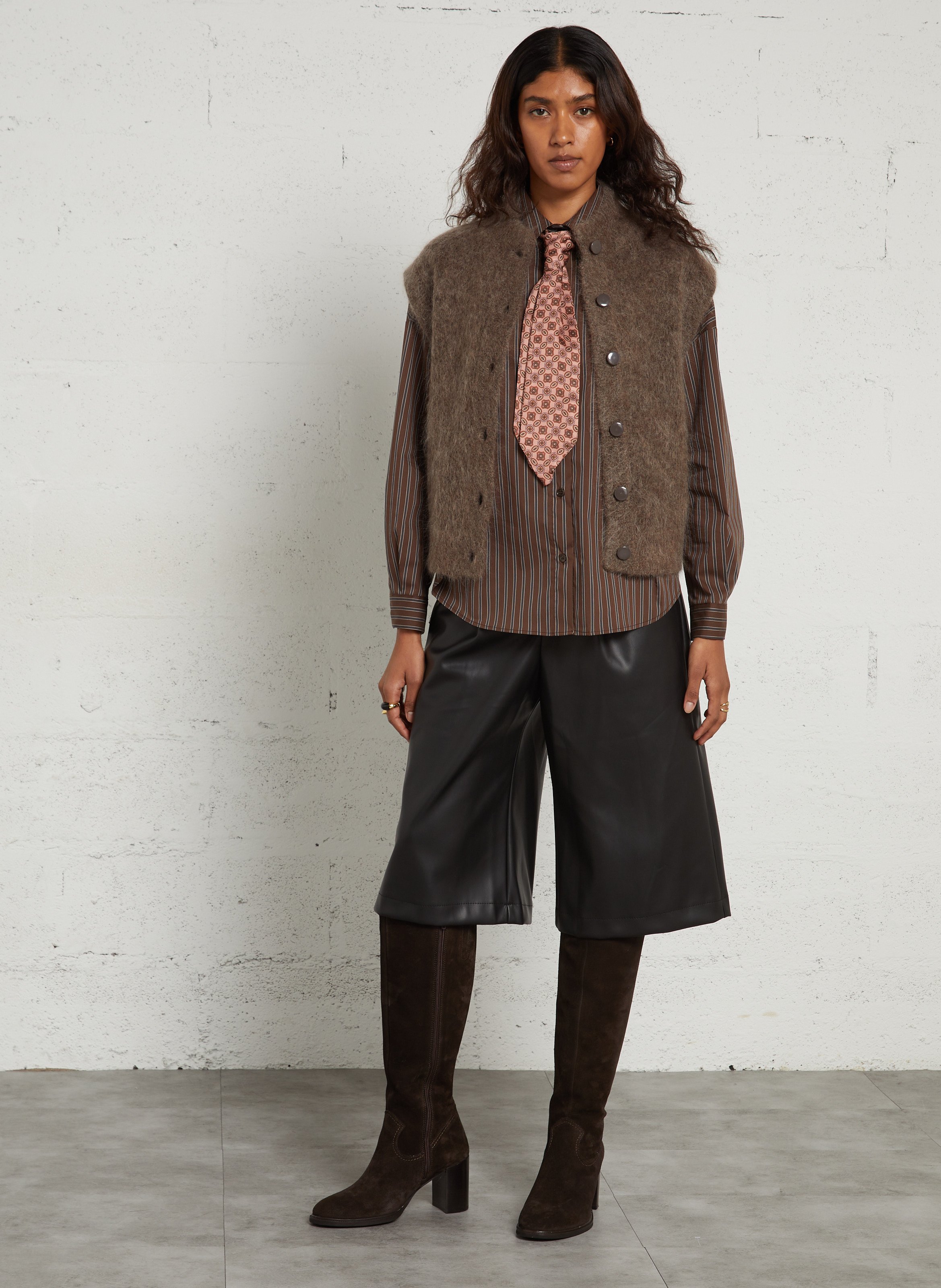 Bermuda droit ample effet cuir avec ceinture IMPERIAL Noir