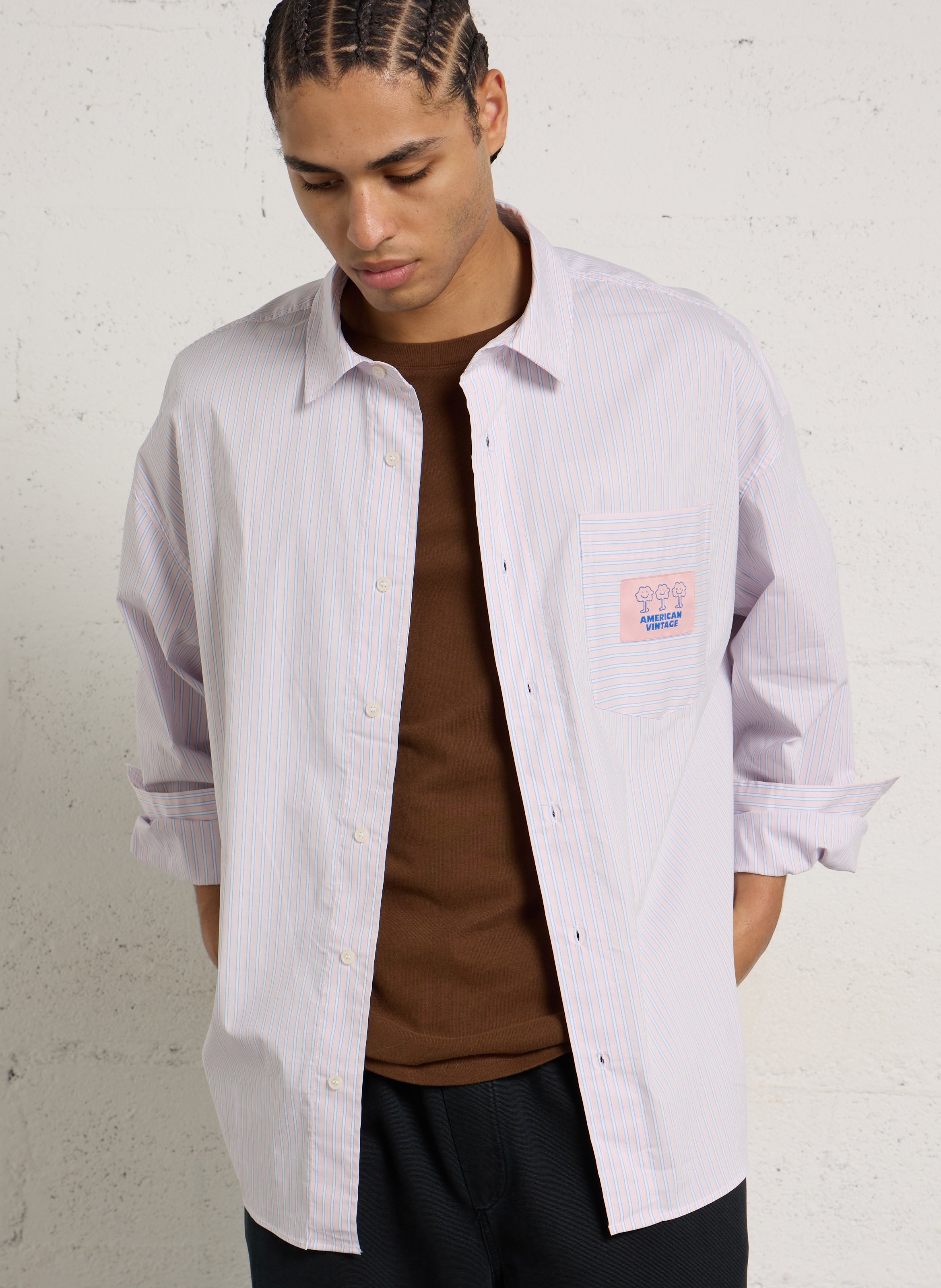 Weites Hemd mit klassischem Streifenmuster aus Baumwollmischung AMERICAN VINTAGE Rosa