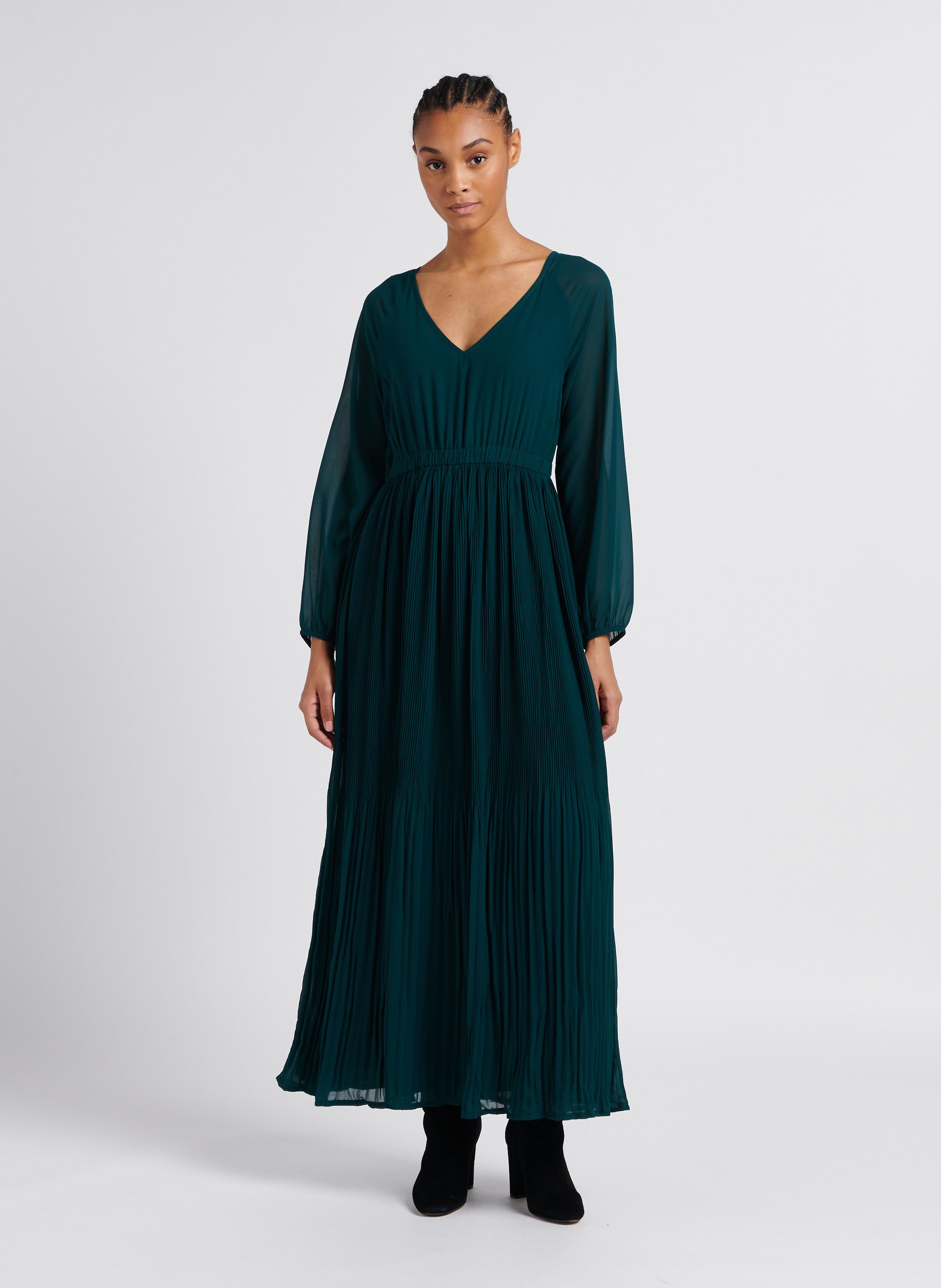 Robe longue cintr e col rond Vert