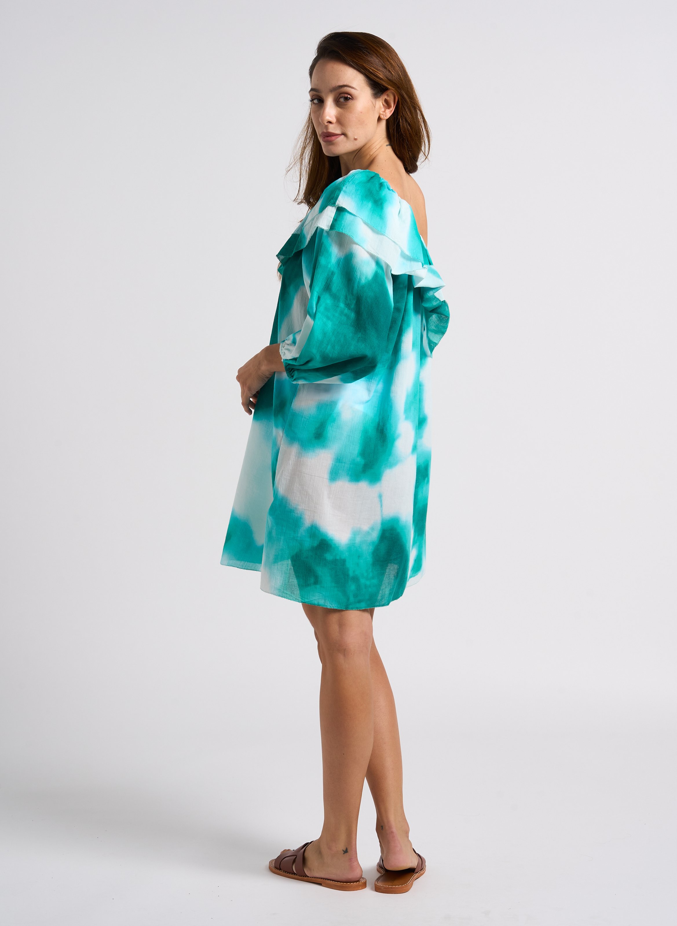 Asymmetric printed cotton dress LOVE STORIES Green