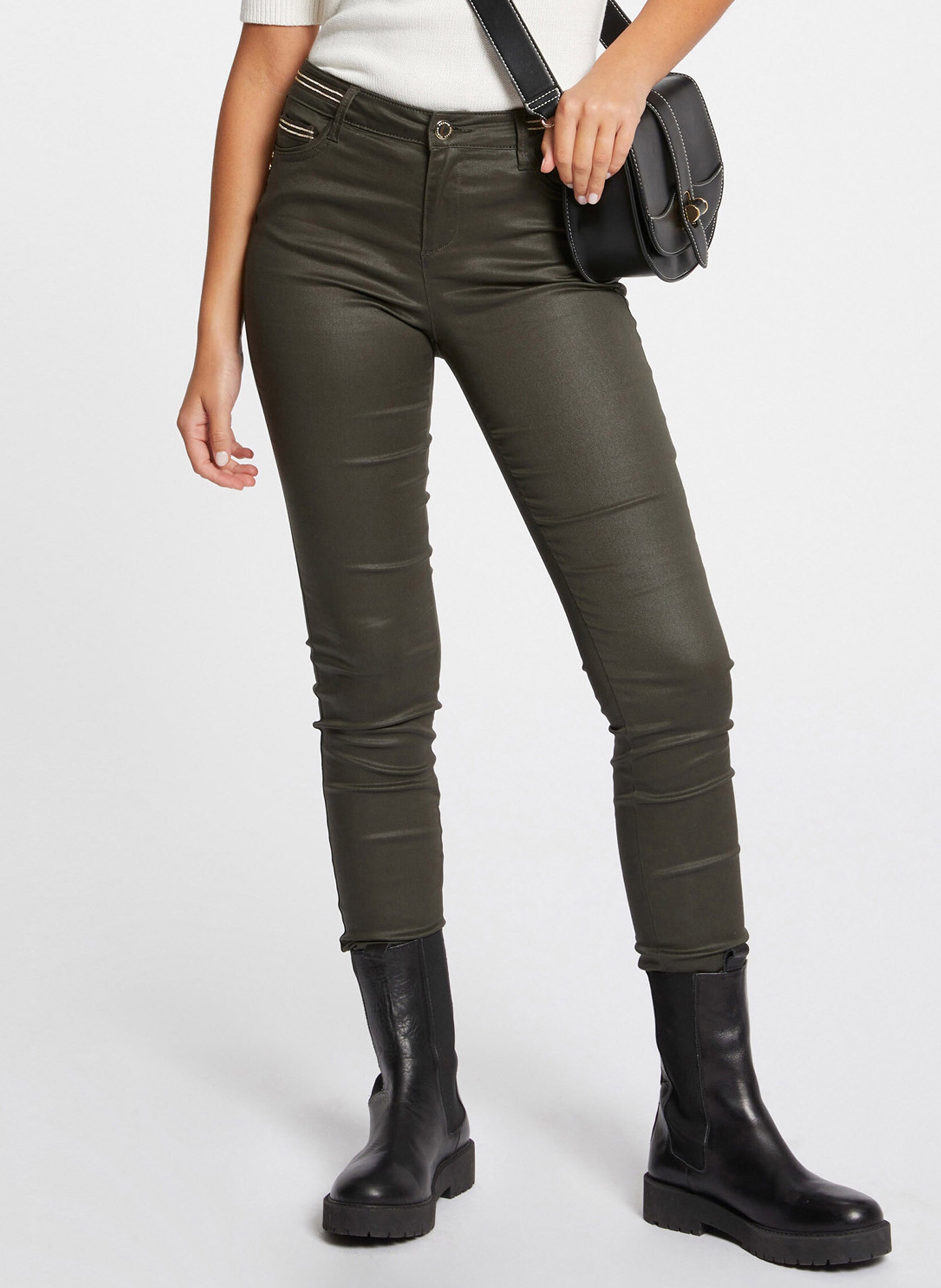 Pantalon slim enduit MORGAN Vert