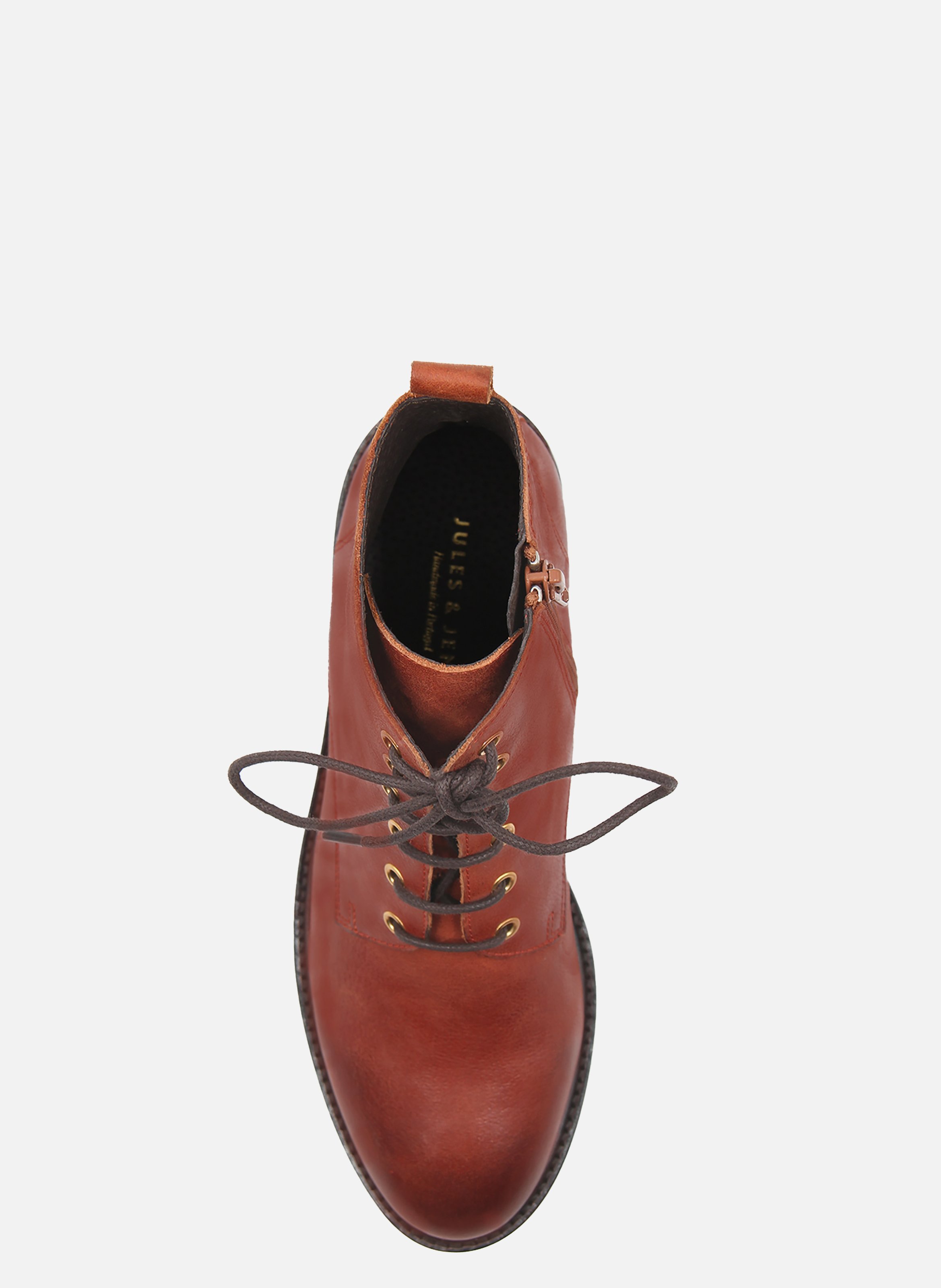 Lace-up flat leather mid-calf boots JULES & JENN Brown