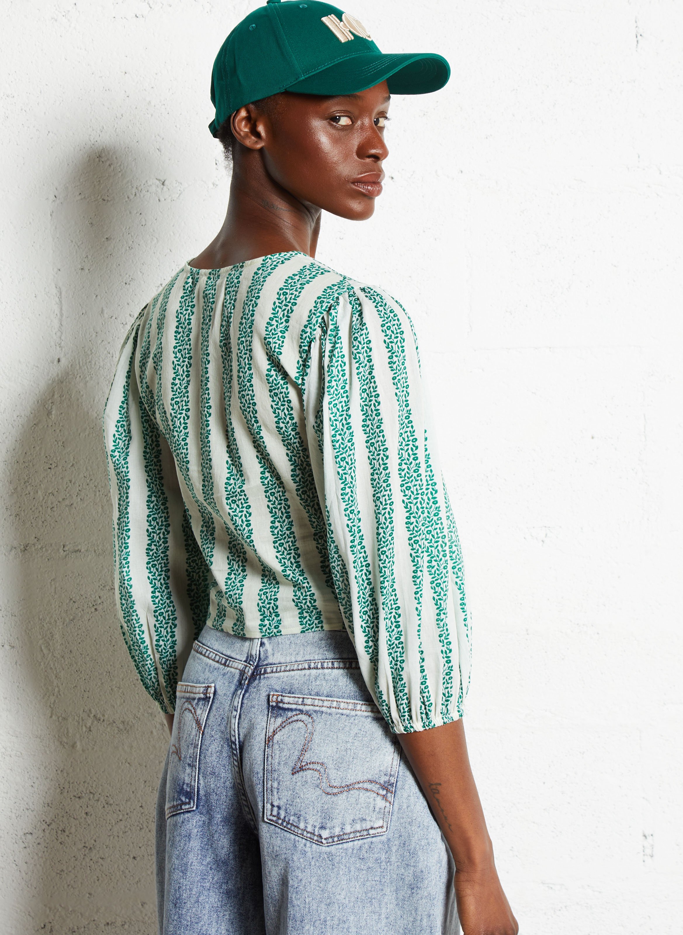 Straight V-neck cotton top THE TINY BIG SISTER Beige