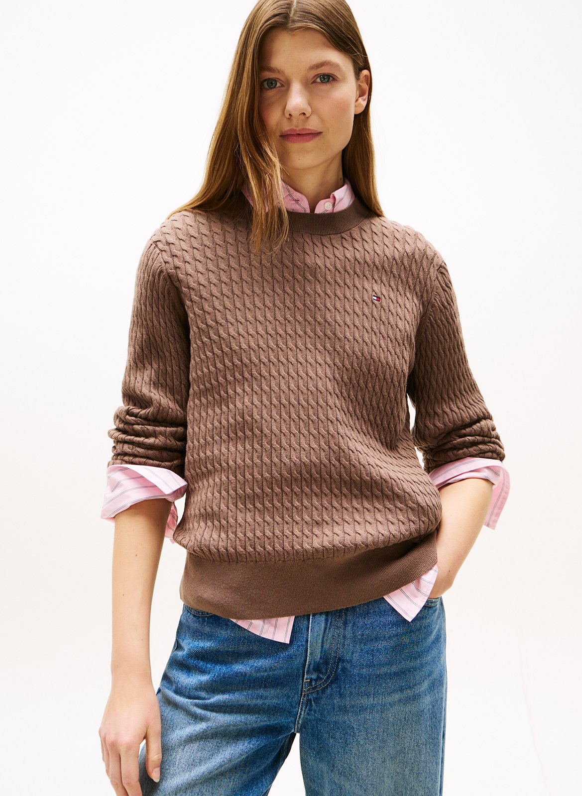 Pull droit en coton TOMMY HILFIGER Marron