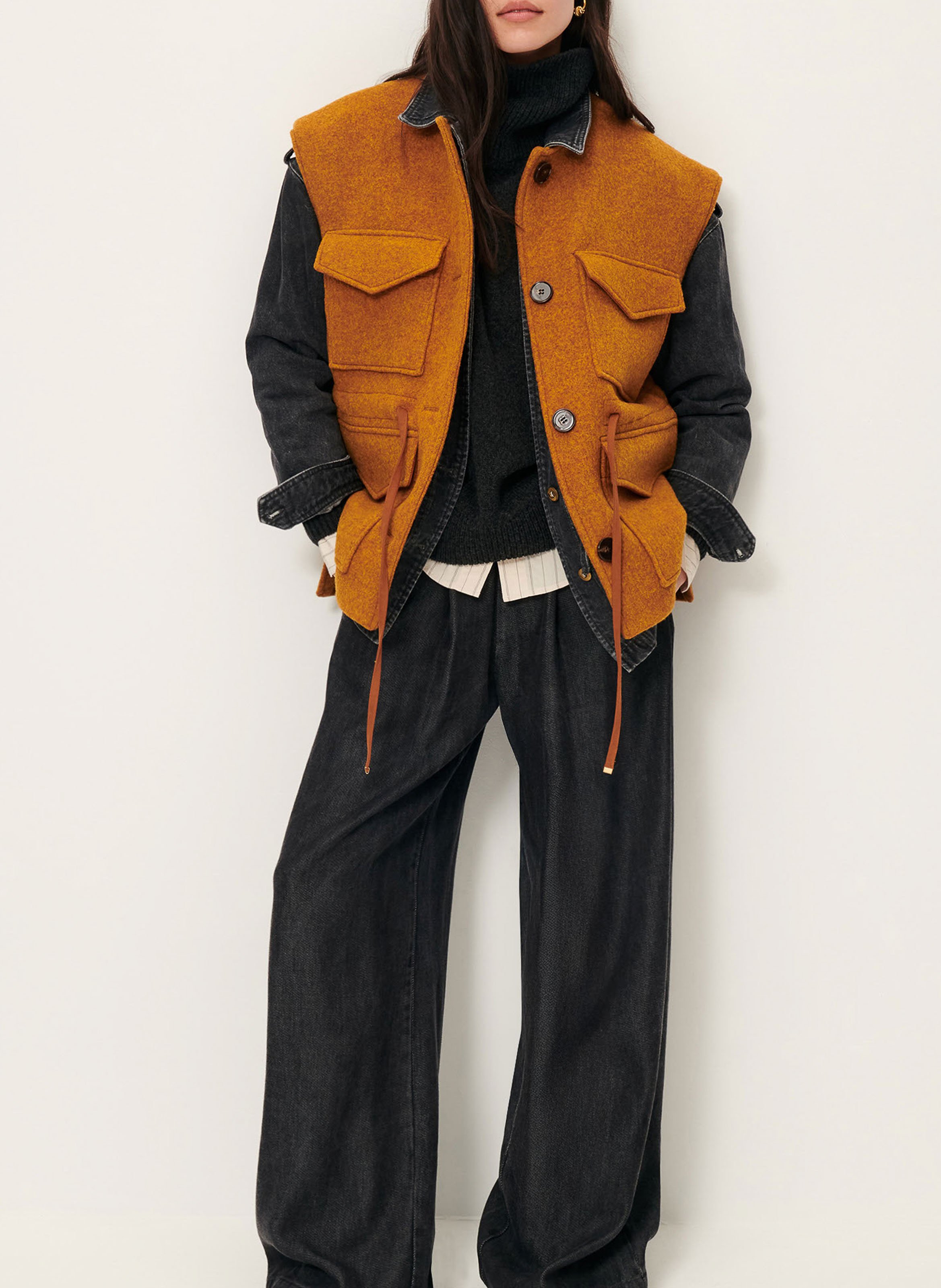 Round-neck wool-blend jacket SESSUN Orange