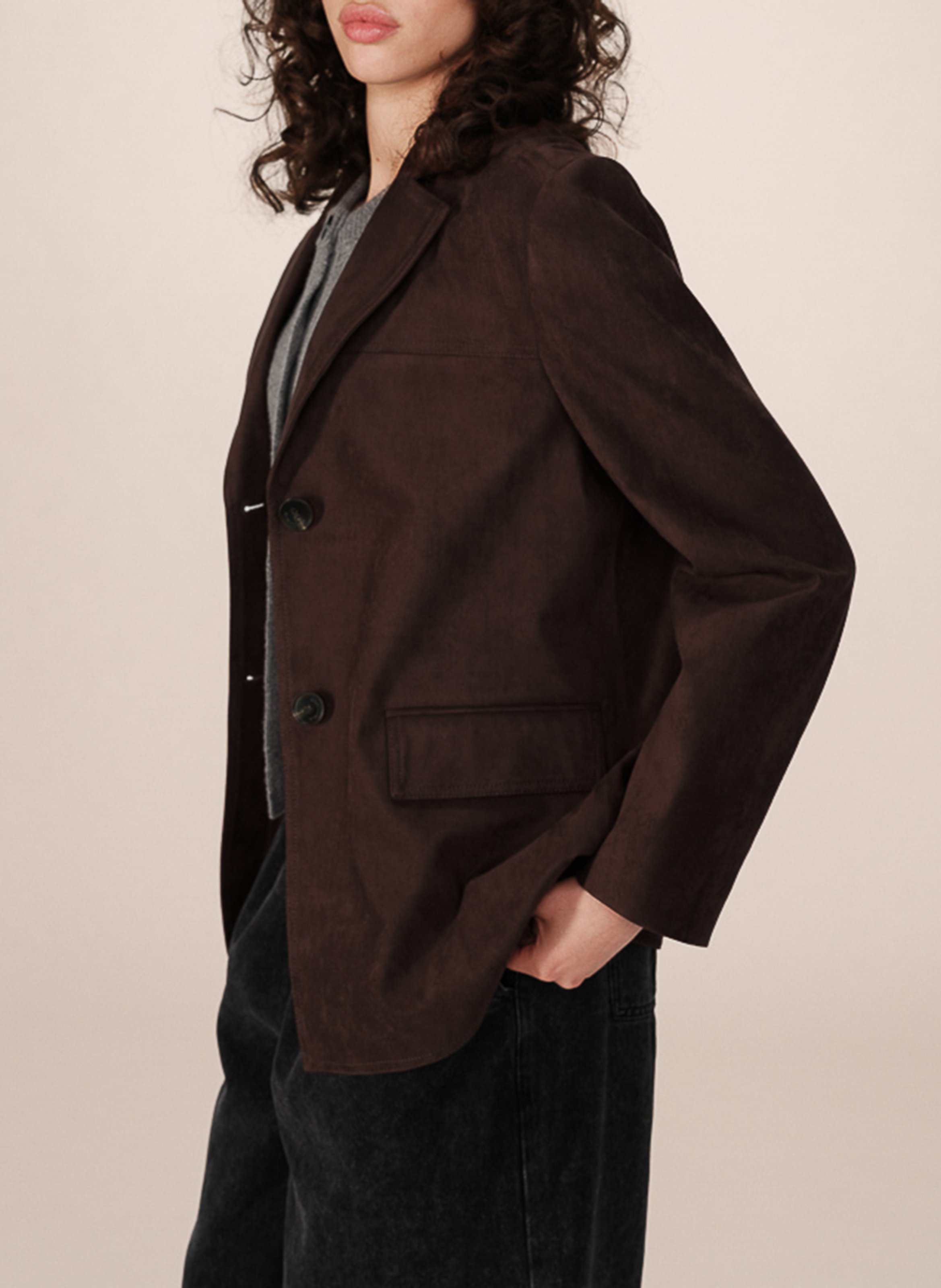 Cotton-blend cardigan with tailored collar GRACE ET MILA Brown