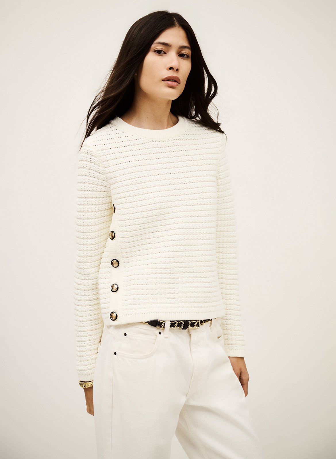 Rechte trui met ronde hals - katoenblend BA&SH Beige