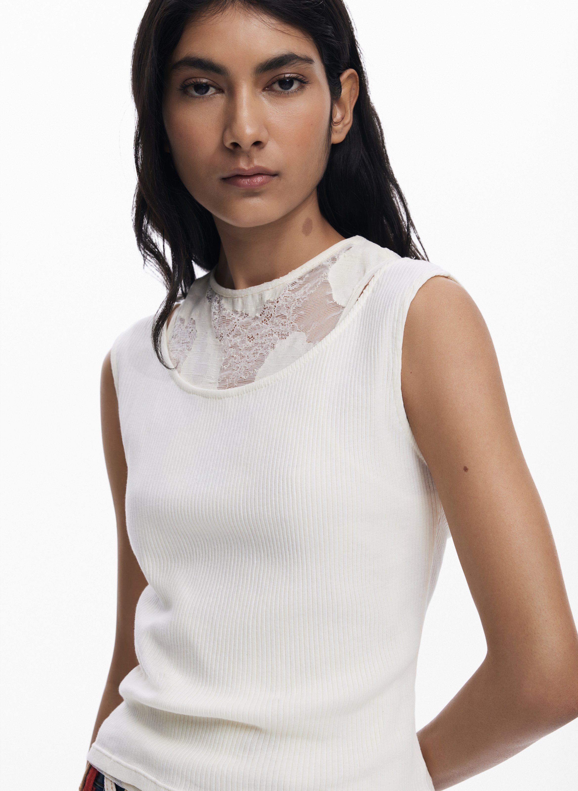 Débardeur double dentelle DESIGUAL Blanc