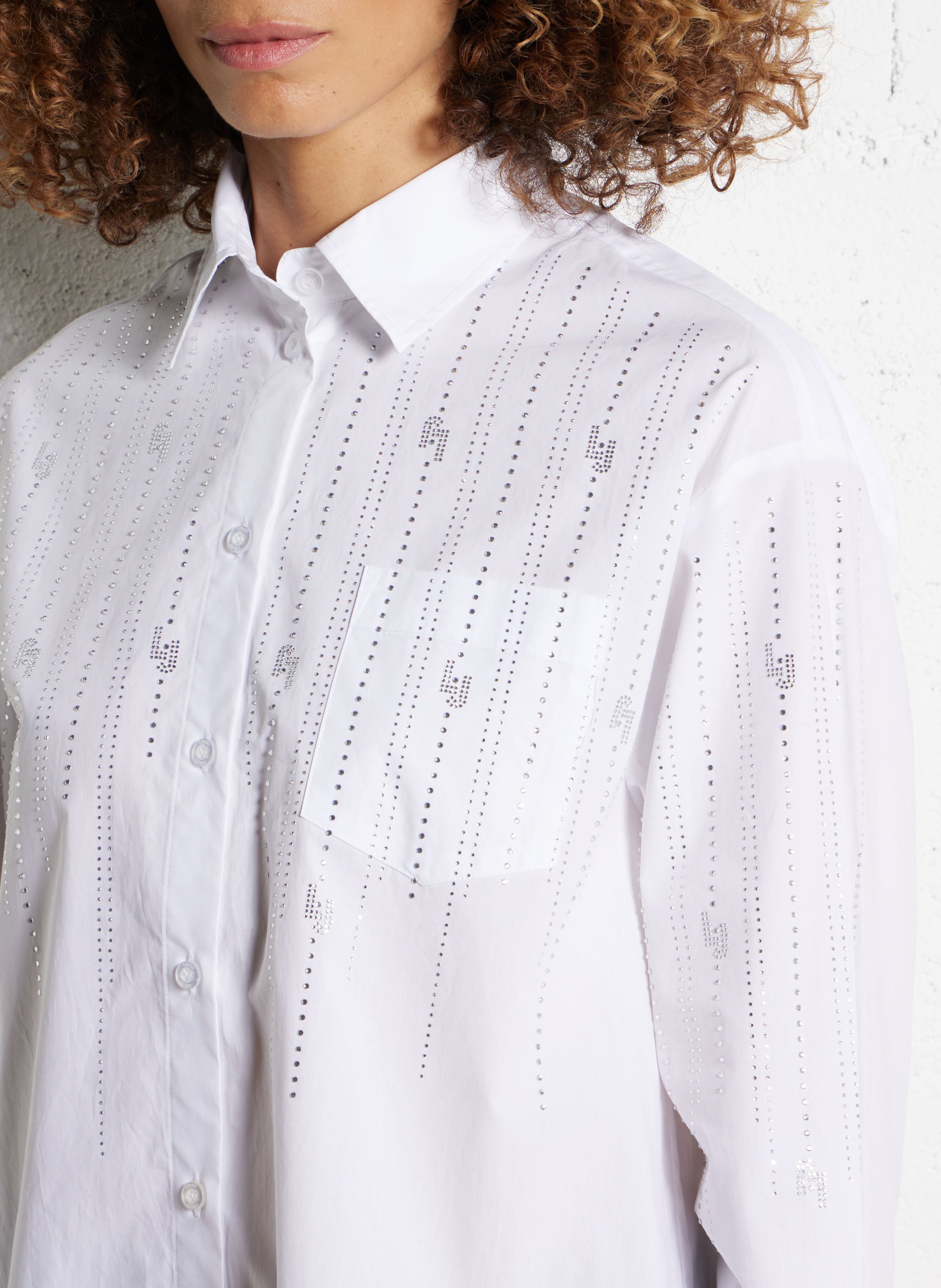 Oversize Baumwollhemd mit Strasssteinen LIU JO Weiss