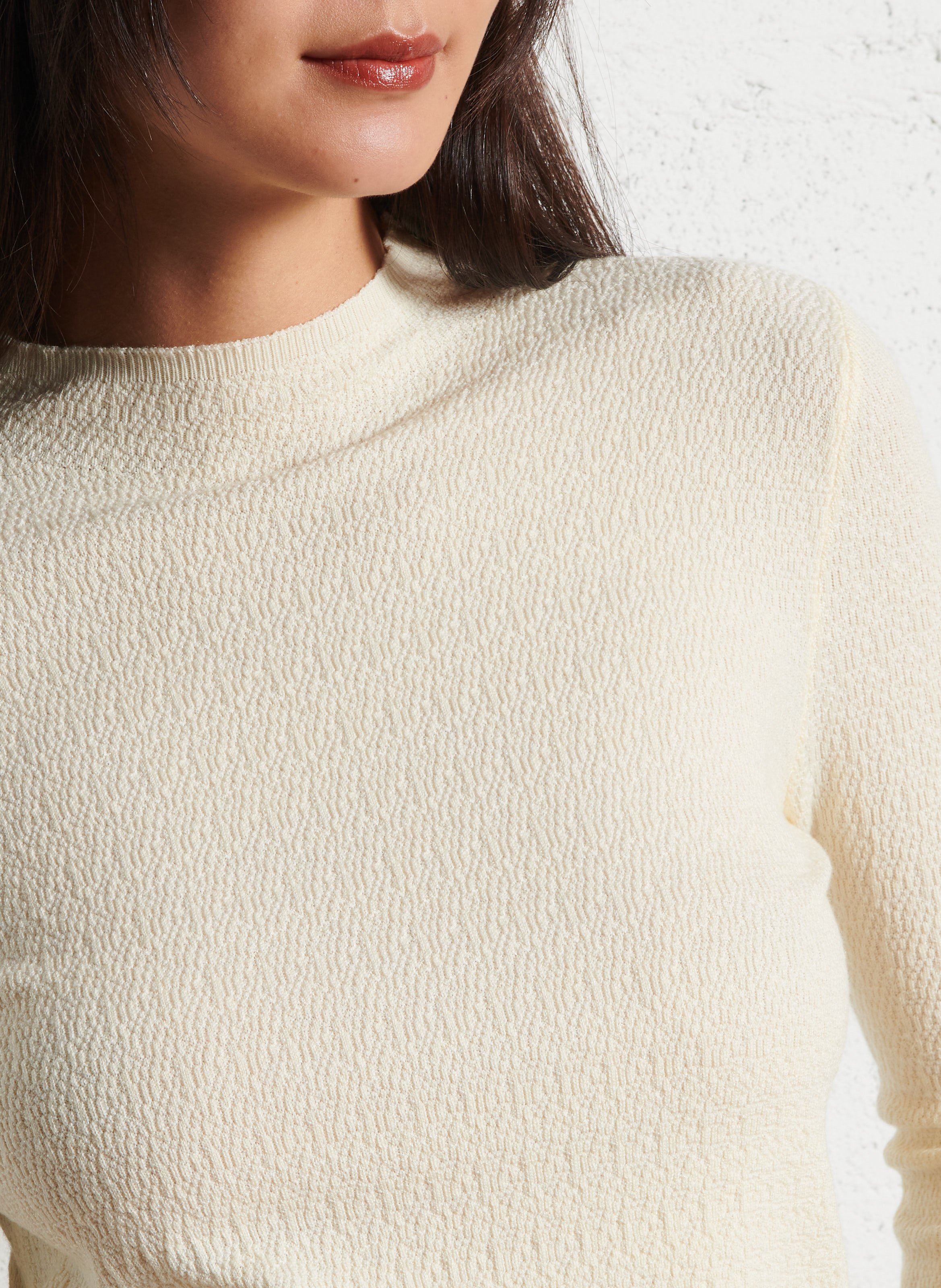 Pull fin col rond texturé uni SEE U SOON Beige