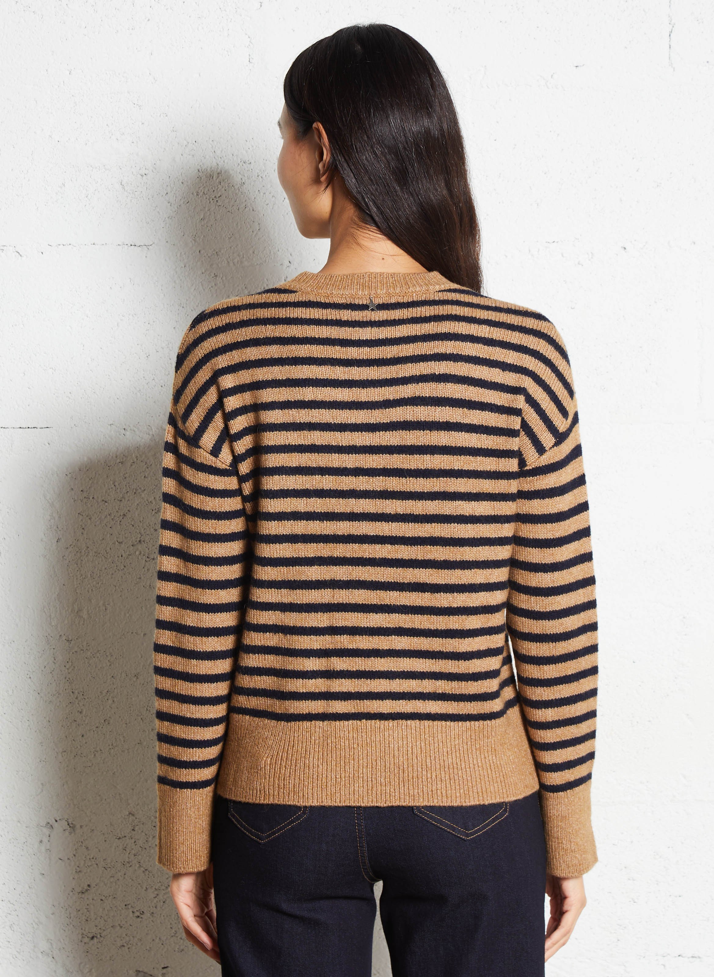 Pull droit col rond rayé en maille mélangée SUD EXPRESS Beige