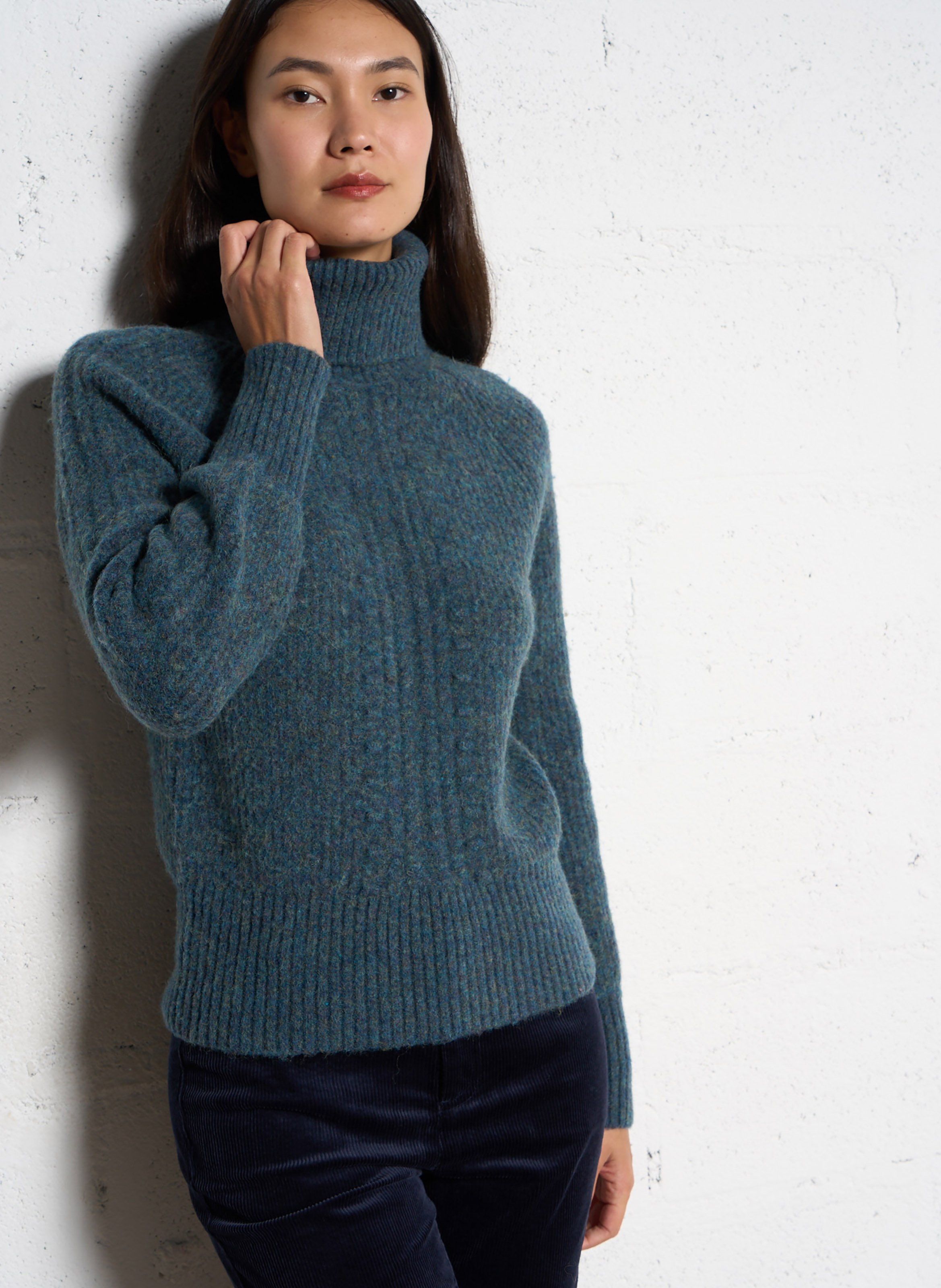 Gerade geschnittener Rollkragenpullover aus Wollmix ANTIK BATIK Blau