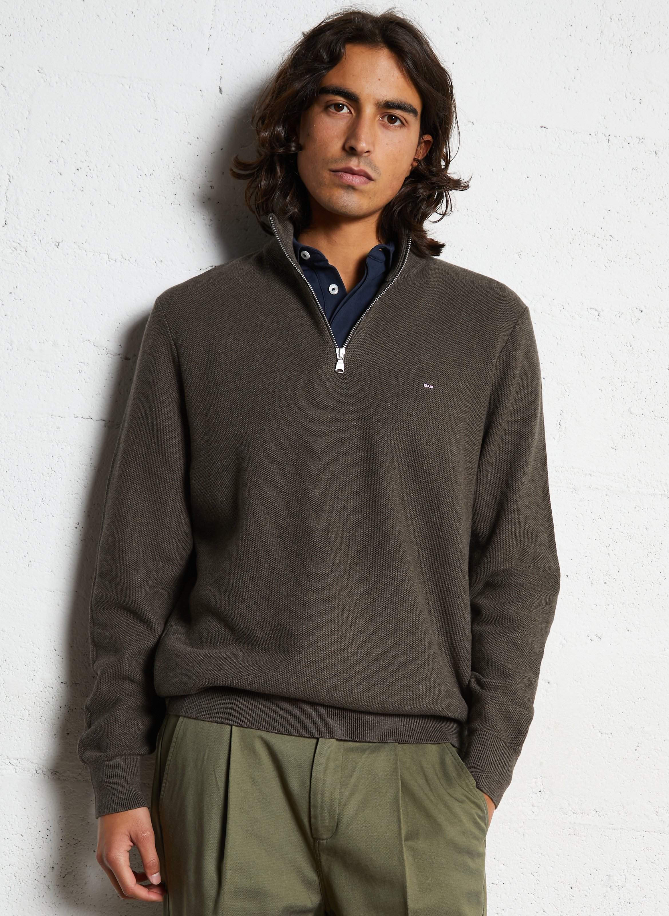 Pull droit col montant brodé en coton EDEN PARK