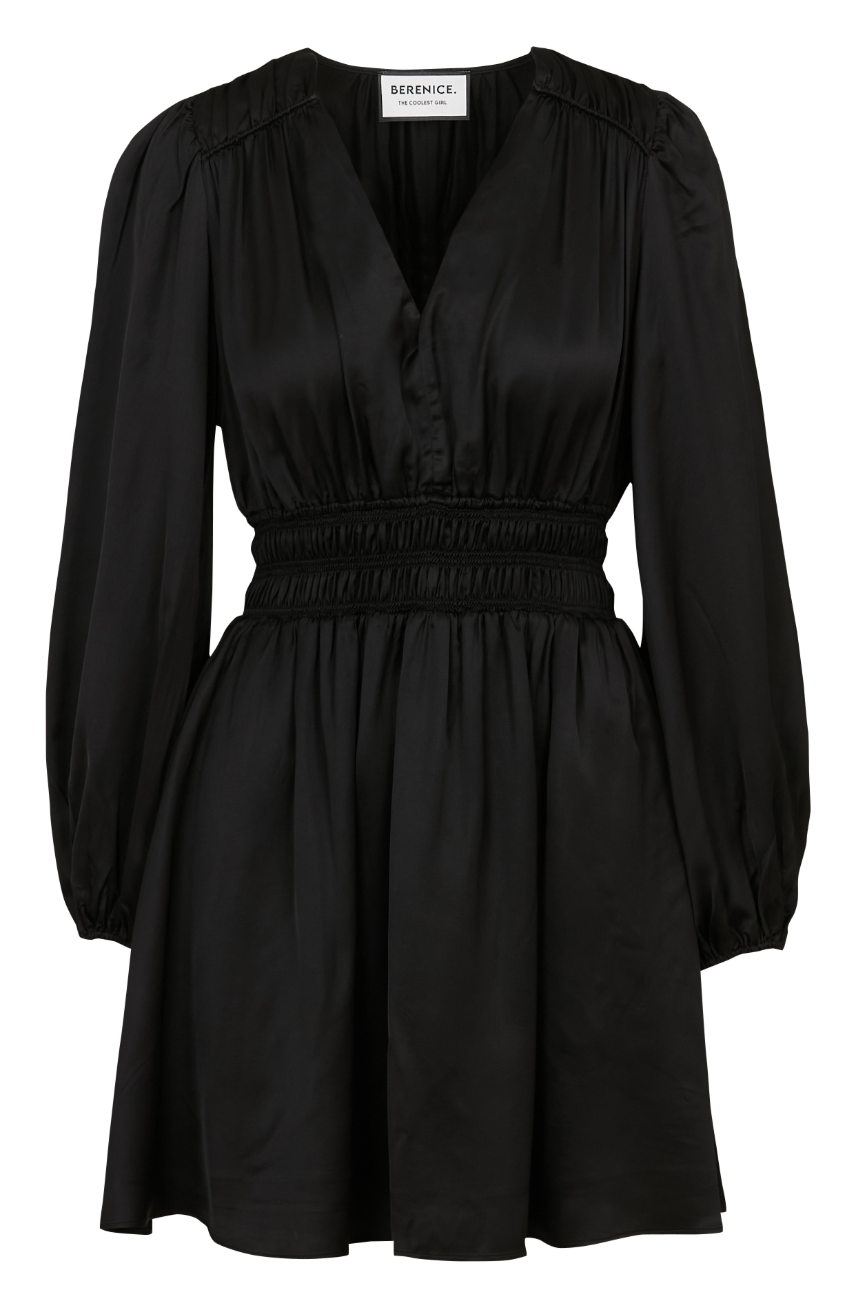 Robe courte cintrée col V en satin BERENICE Noir