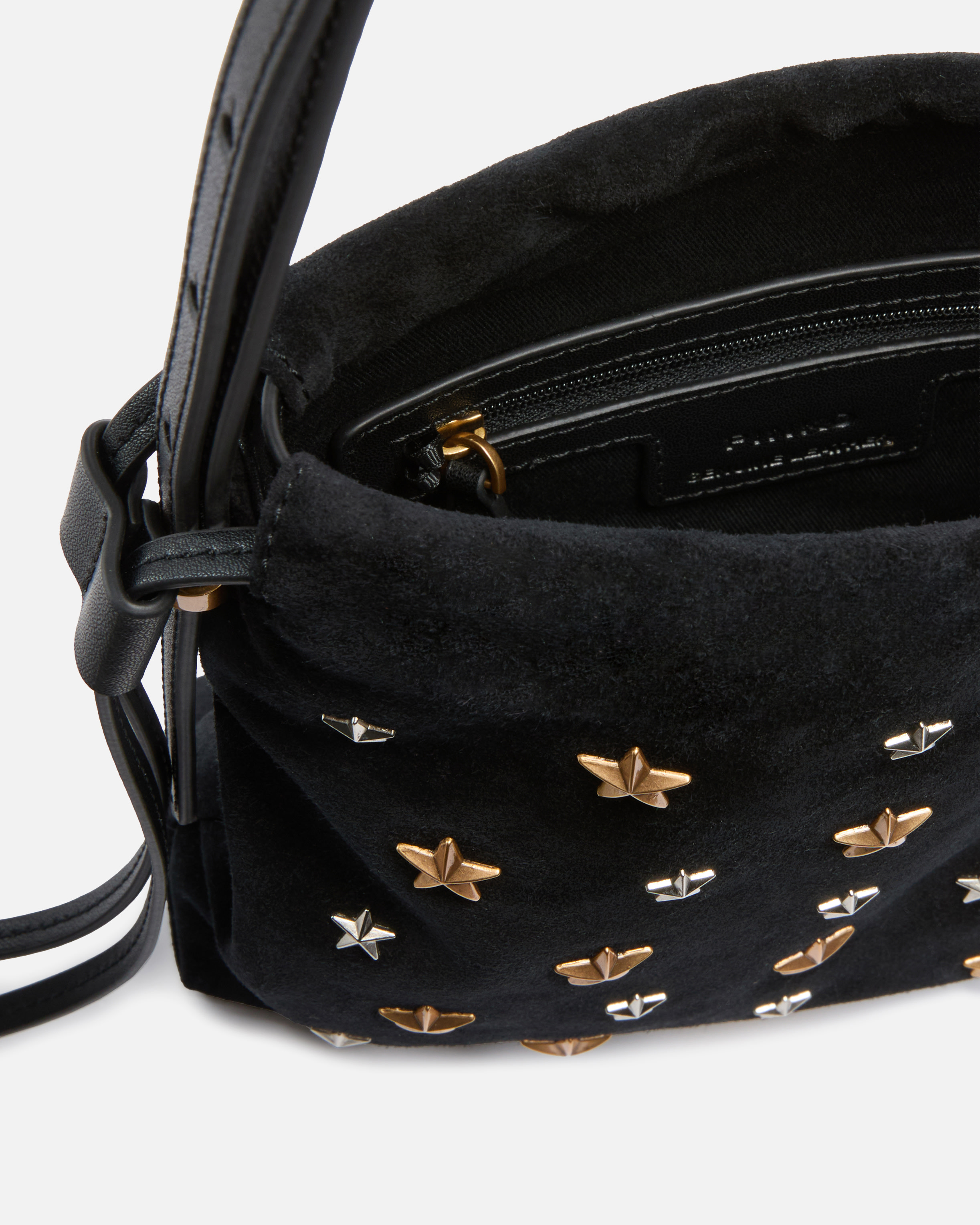 Small shoulder bag mini slouchy bag in suede with star-shaped studs PINKO Black