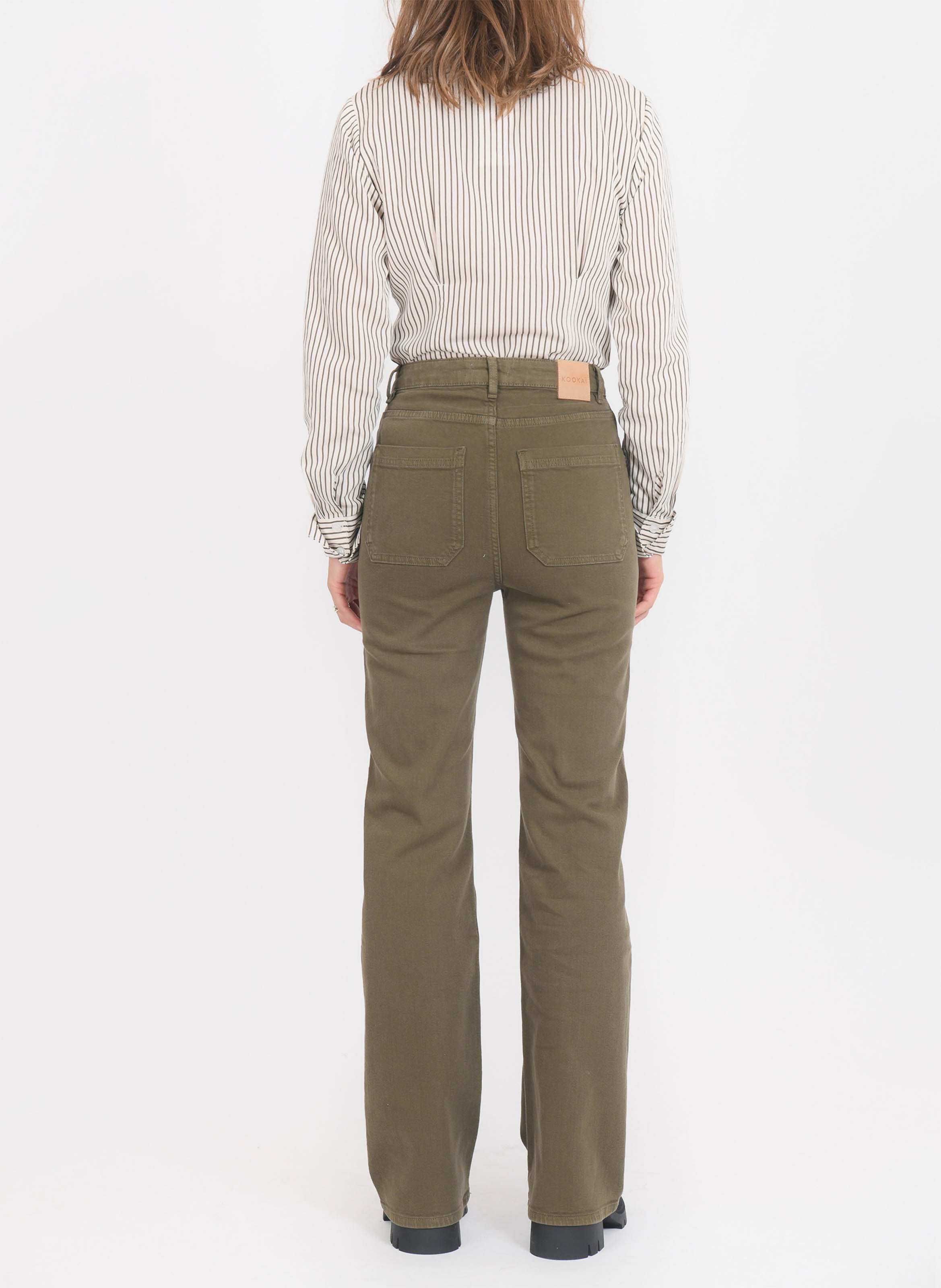 Pantalon flare uni taille haute KOOKAI Kaki