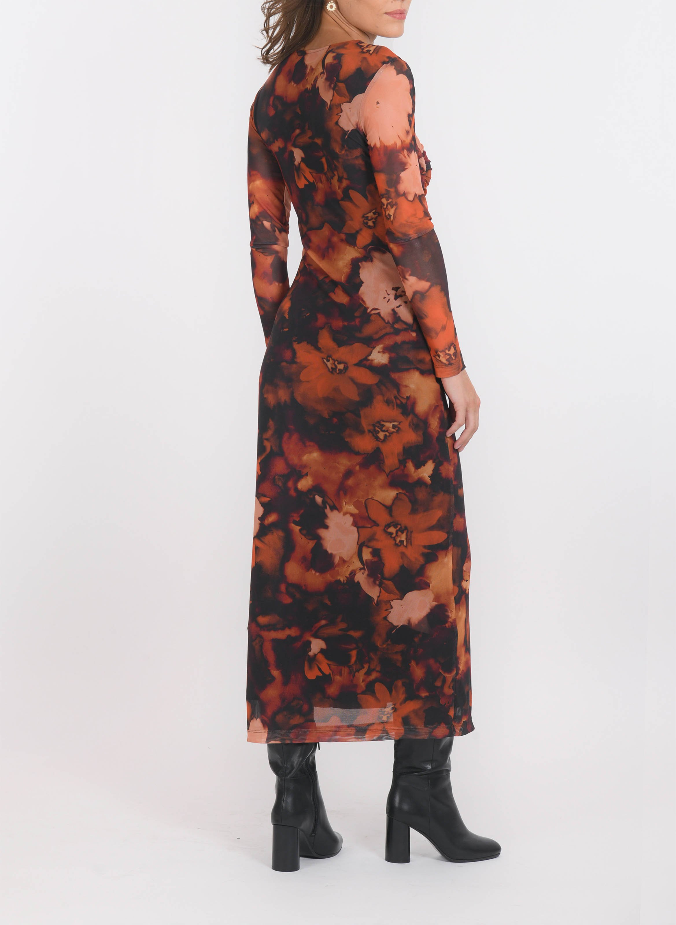 Bedrucktes Maxikleid mit Rundhalsausschnitt KOOKAI Braun