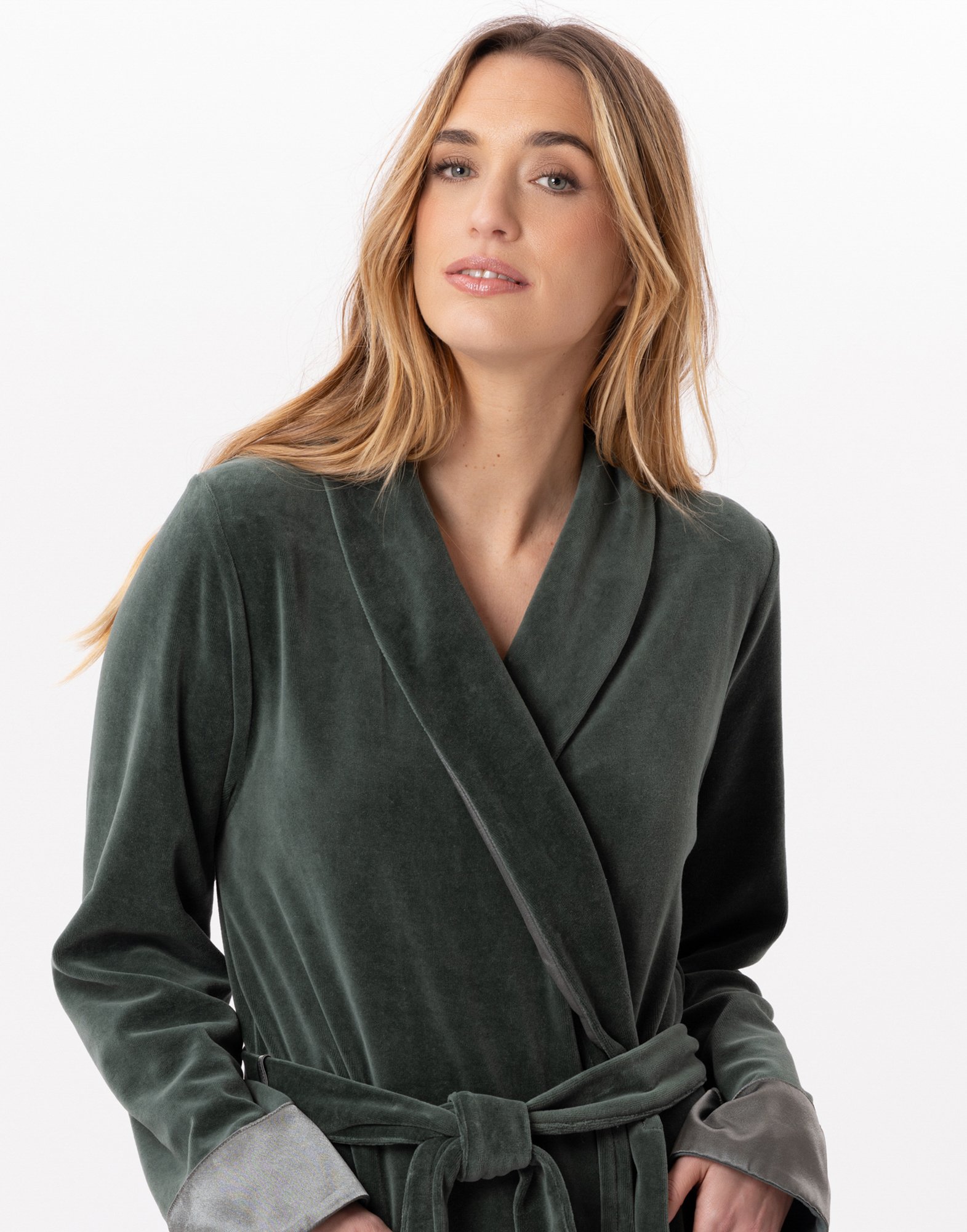 Crossed velvet dressing gown LE CHAT Green