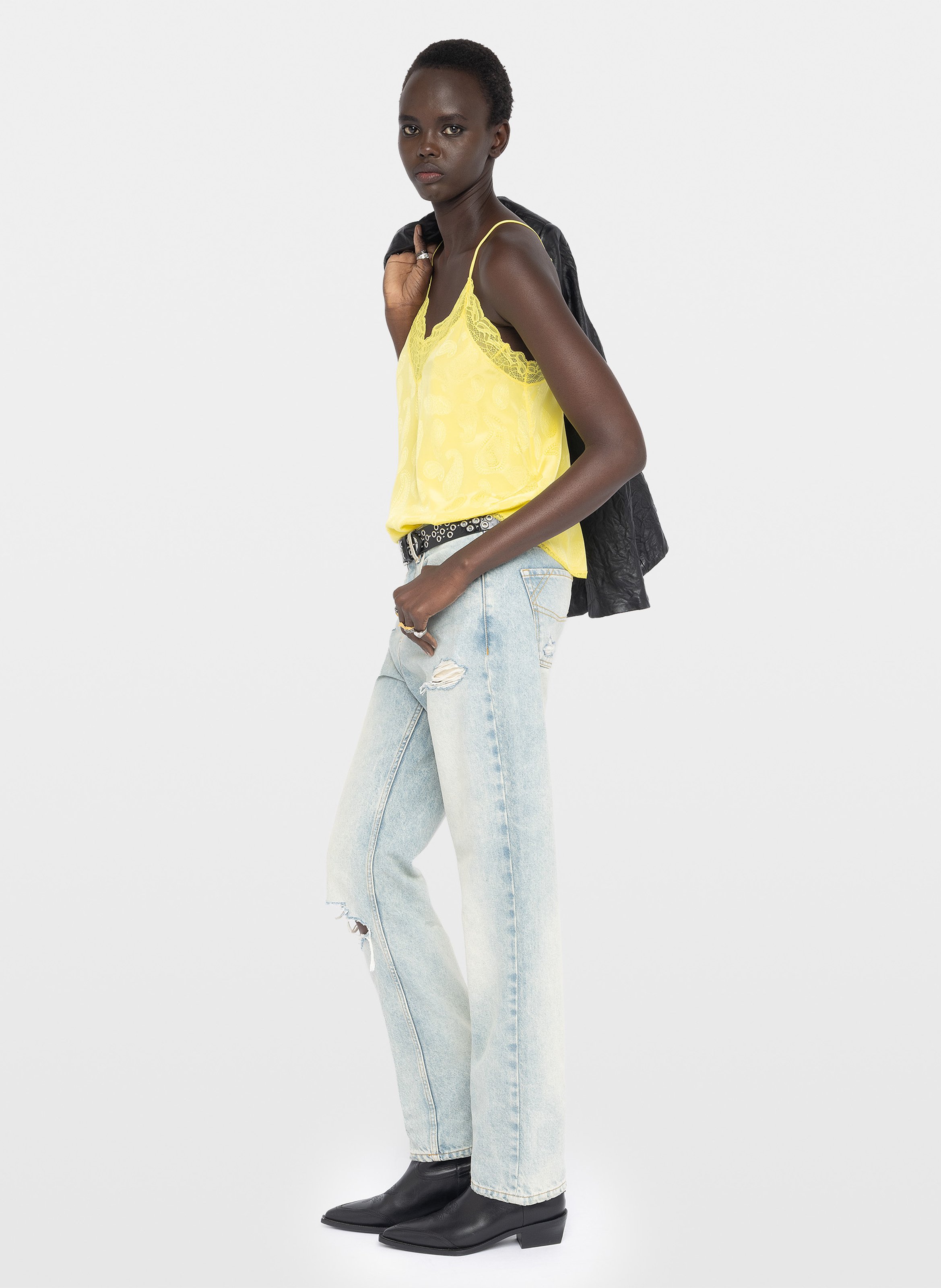 Printed V-neck silk camisole ZADIG&VOLTAIRE Yellow