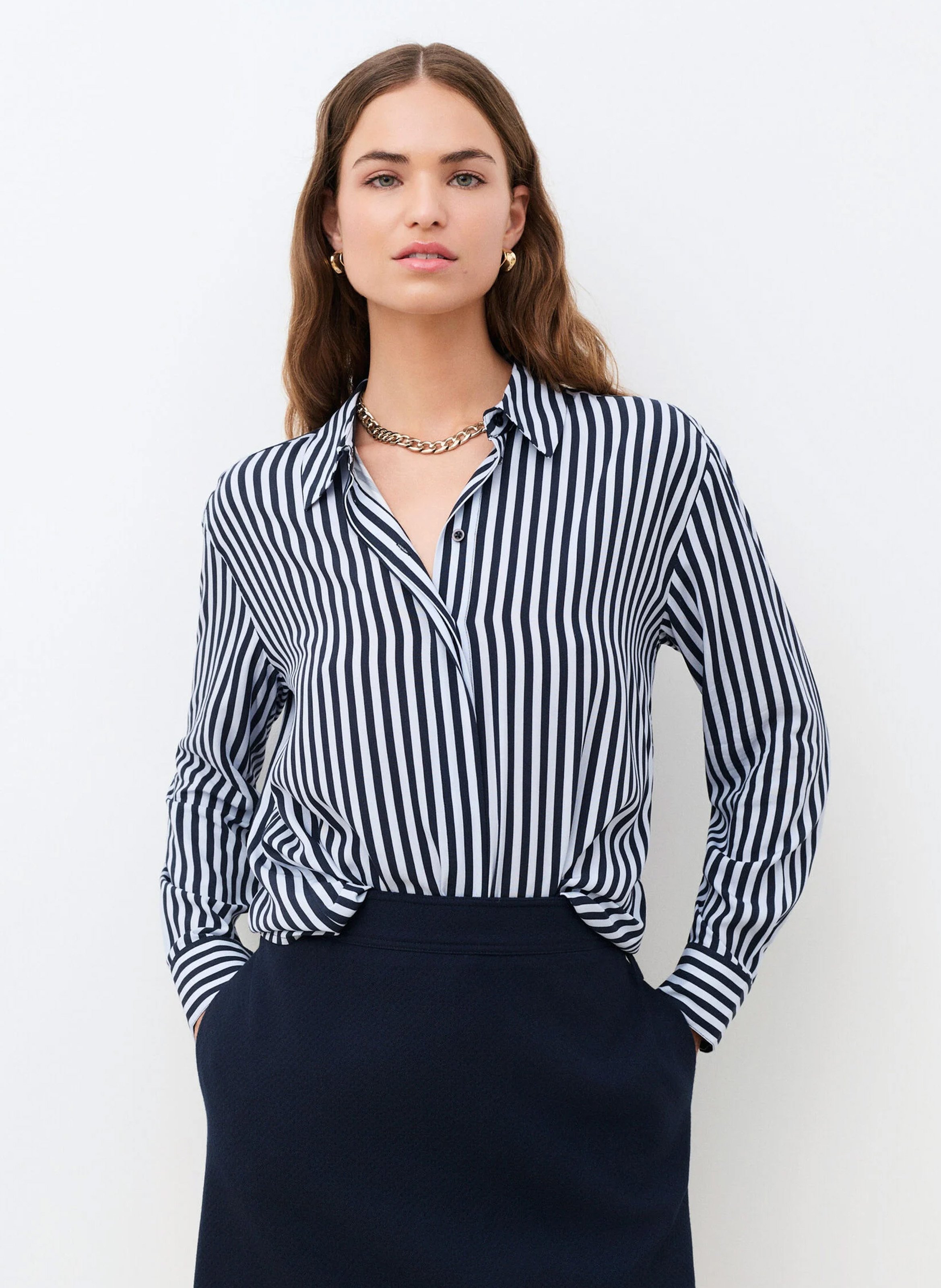 Chemise droite col classique à rayures CAROLL Bleu