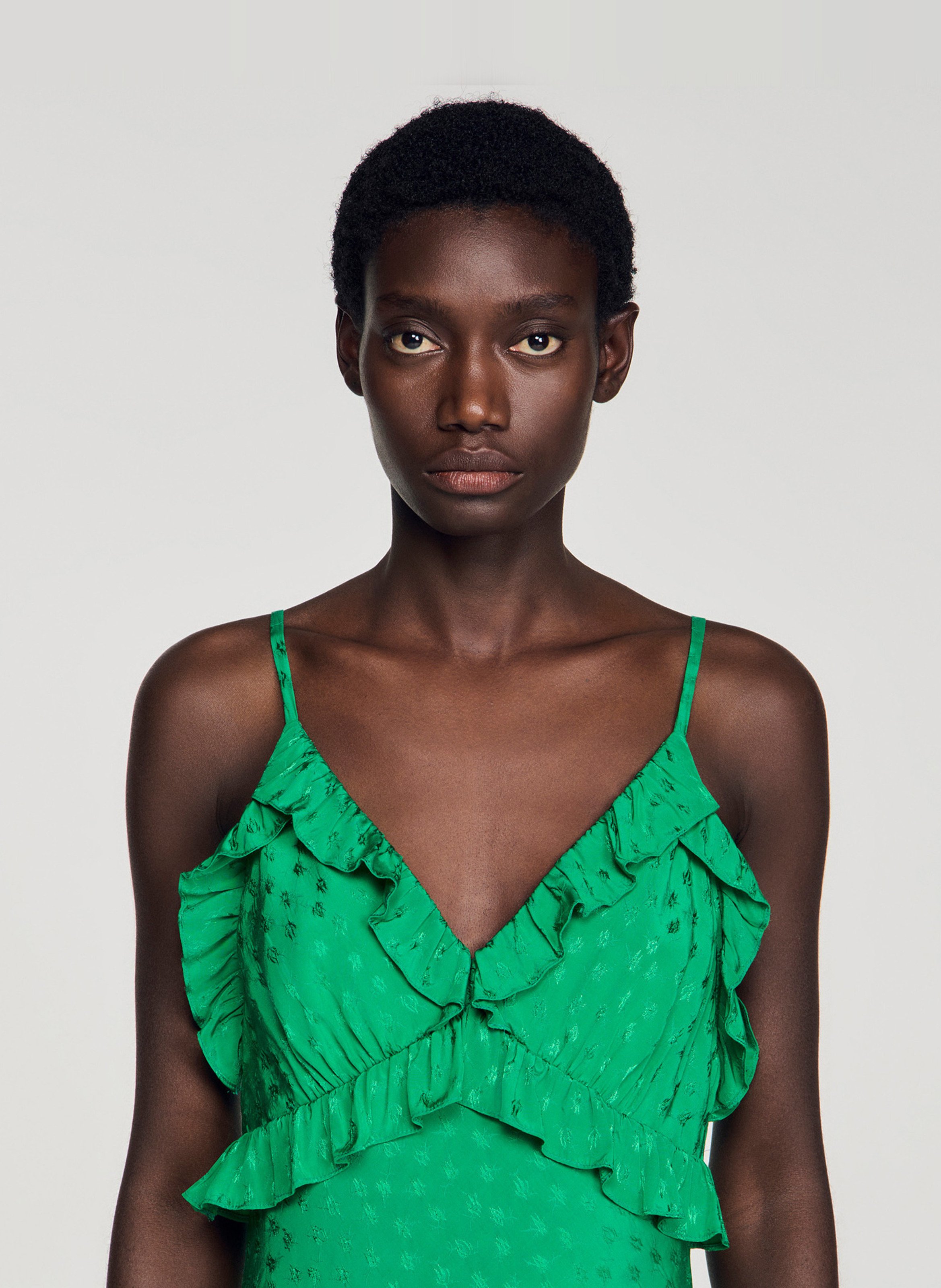 Lange gerende jurk van soepelvallende stof SANDRO Groen