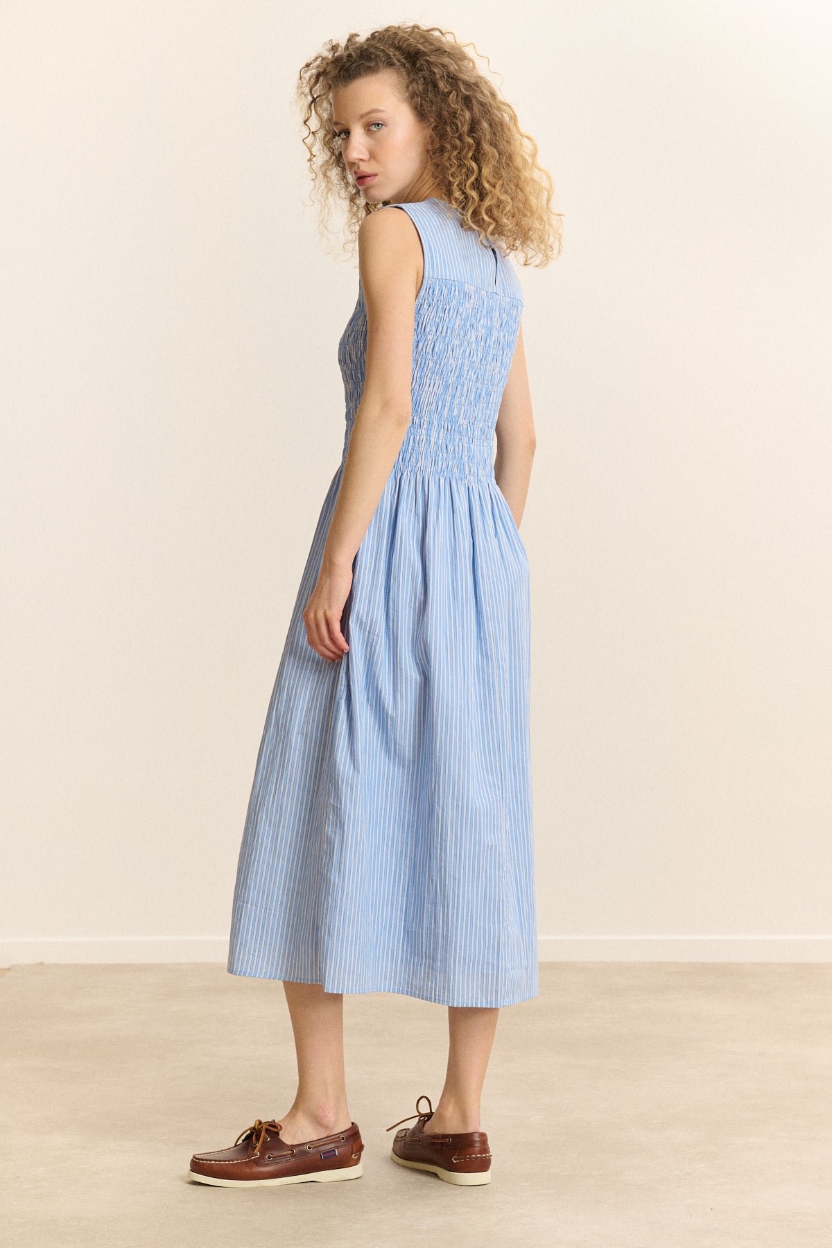 Striped smocked midi dress GARANCE PARIS Blue