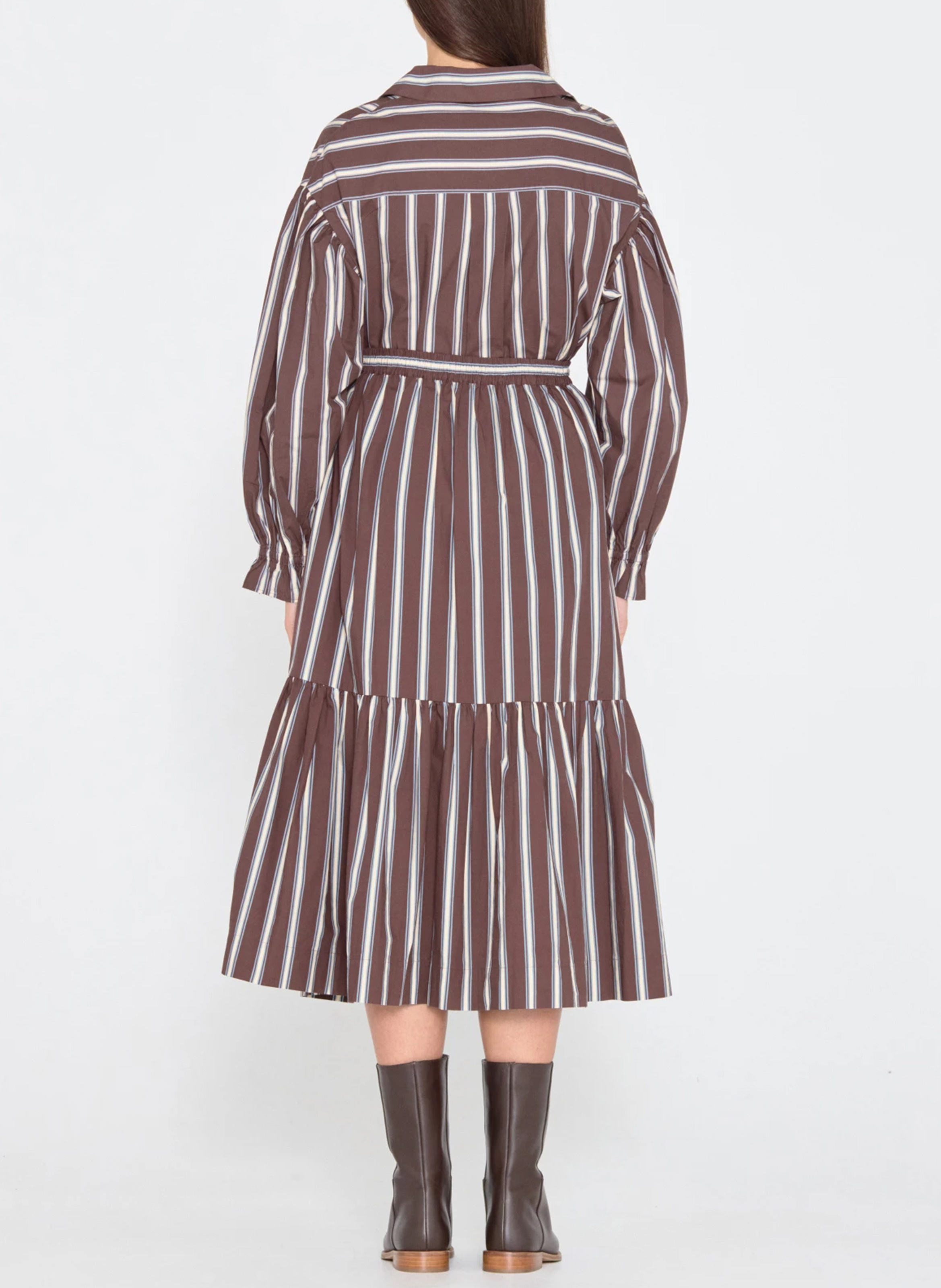 Midi-Rock mit Rüschen und Streifen aus Baumwolle THE TINY BIG SISTER Braun