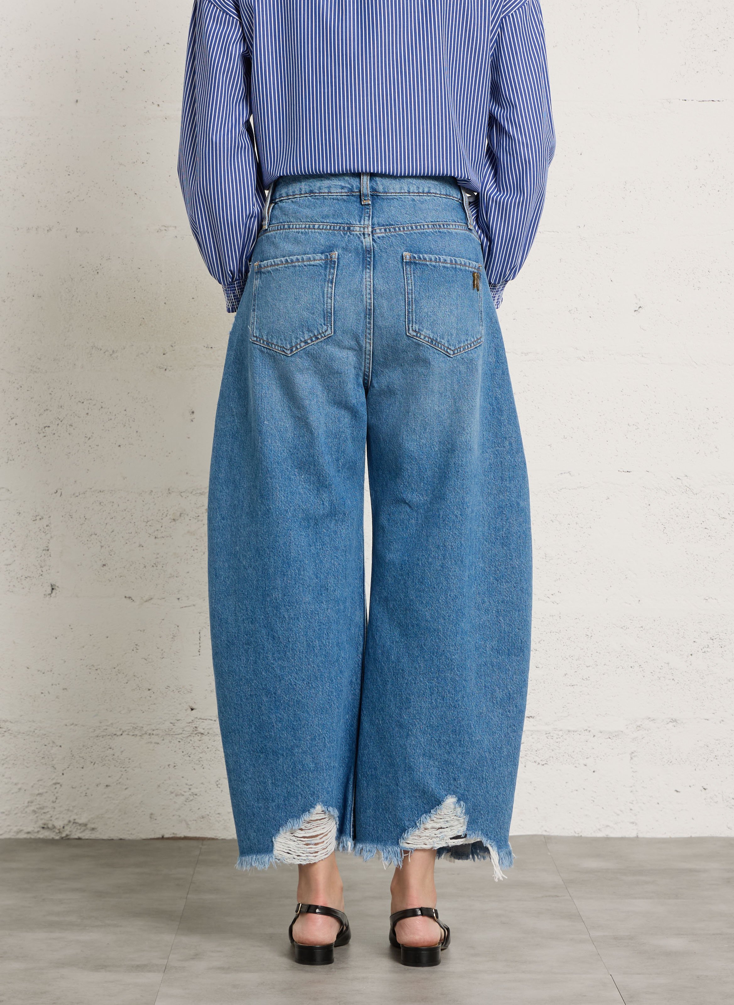 Weite High Waist Jeans aus Baumwoll-Mix BERENICE Blau