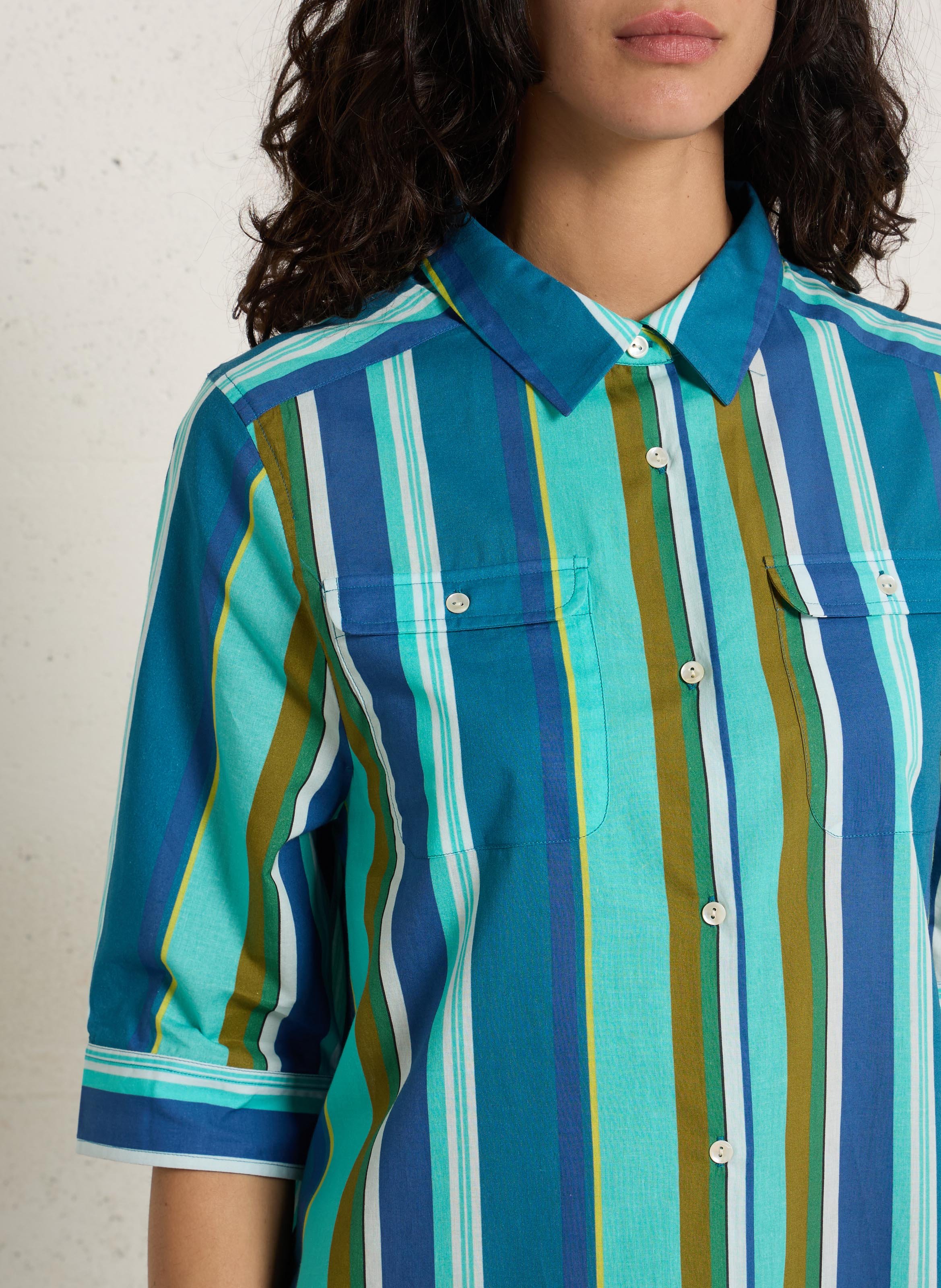 Robe chemise col classique rayée en coton BELLA JONES Bleu