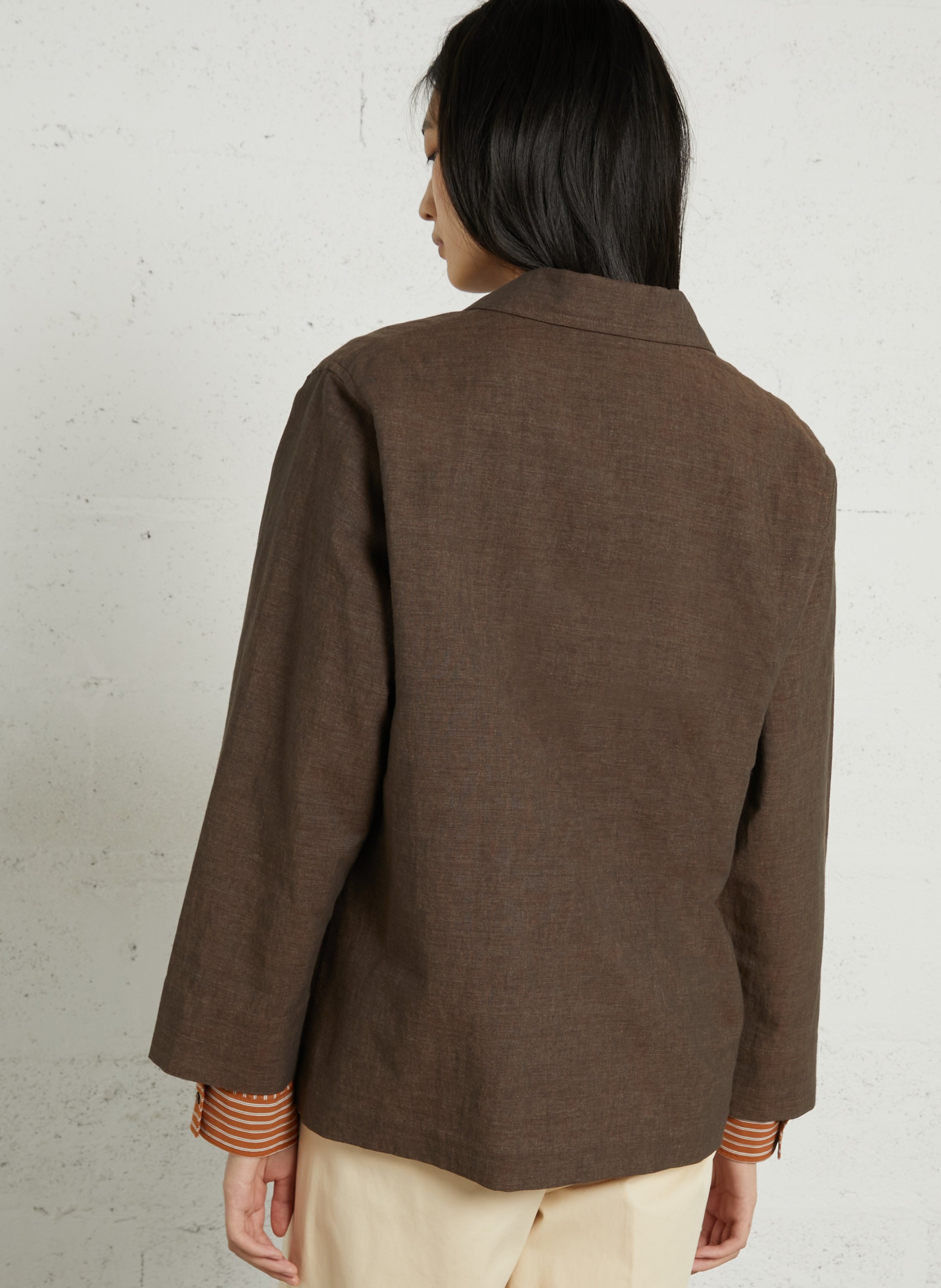 Straight tailored blazer in linen and cotton POMANDERE Brown