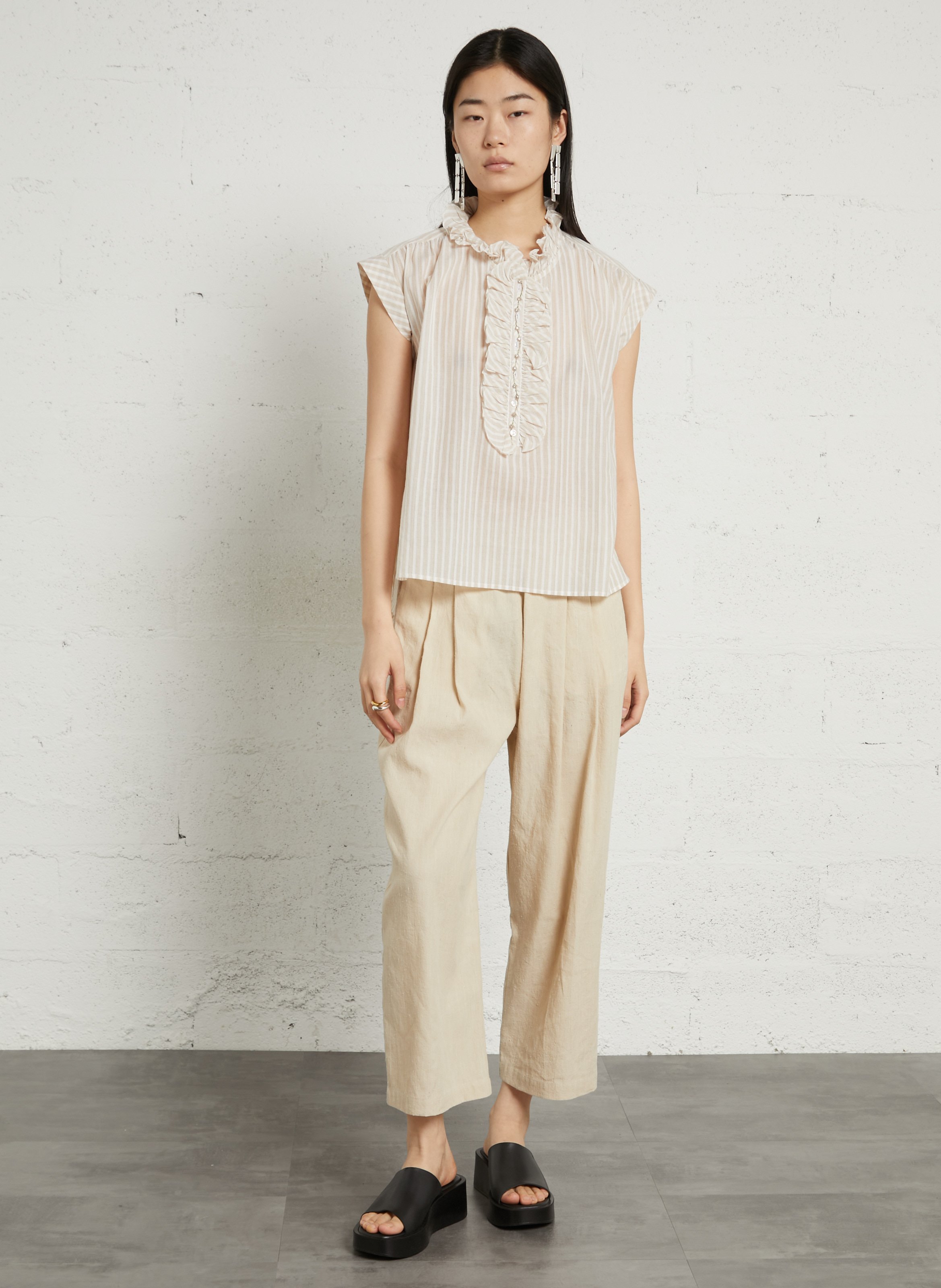 Bluse mit Rüschenkragen aus Baumwolle BELLA JONES Beige