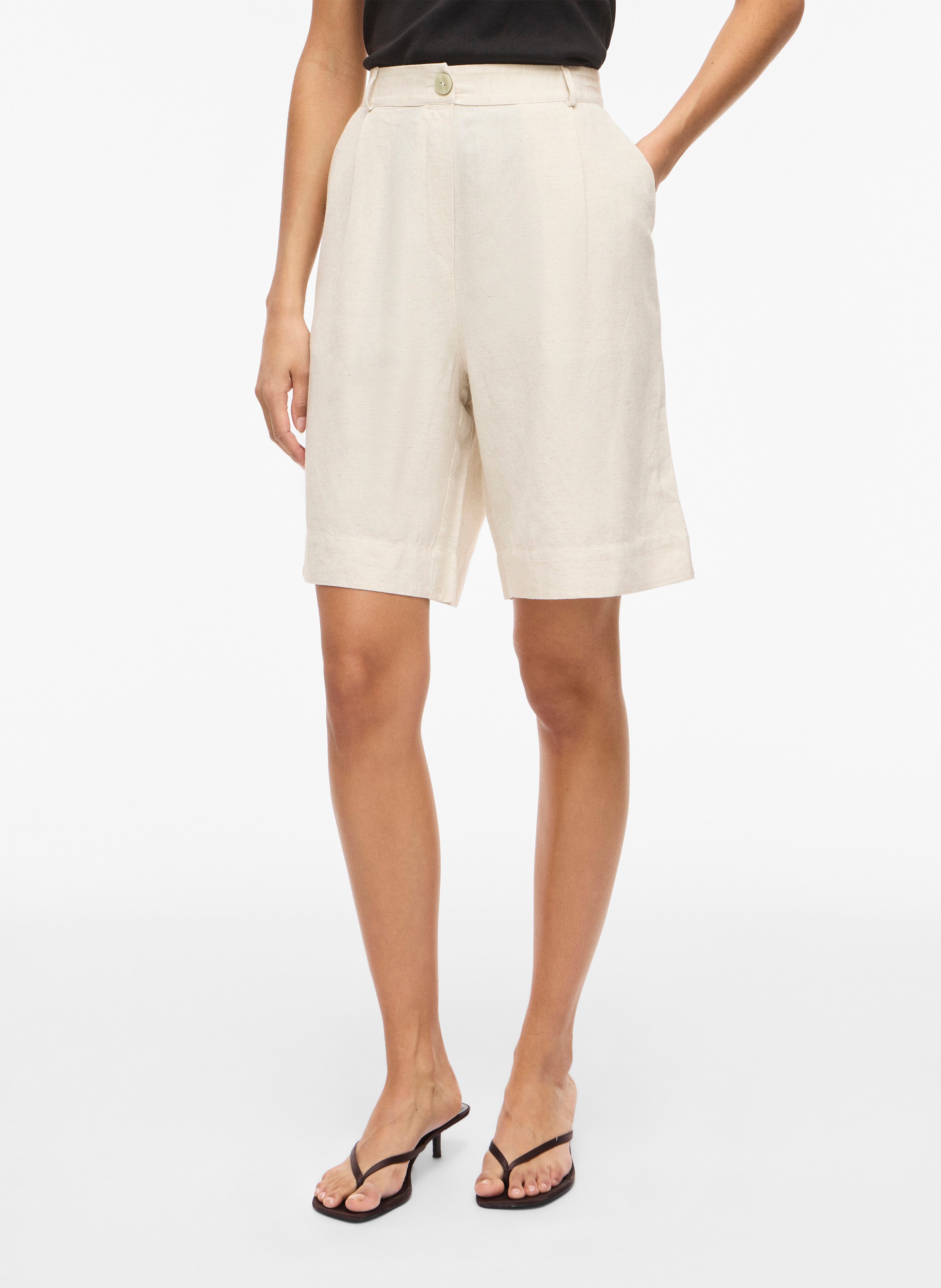 Short long taille haute à pinces uni VILA Beige